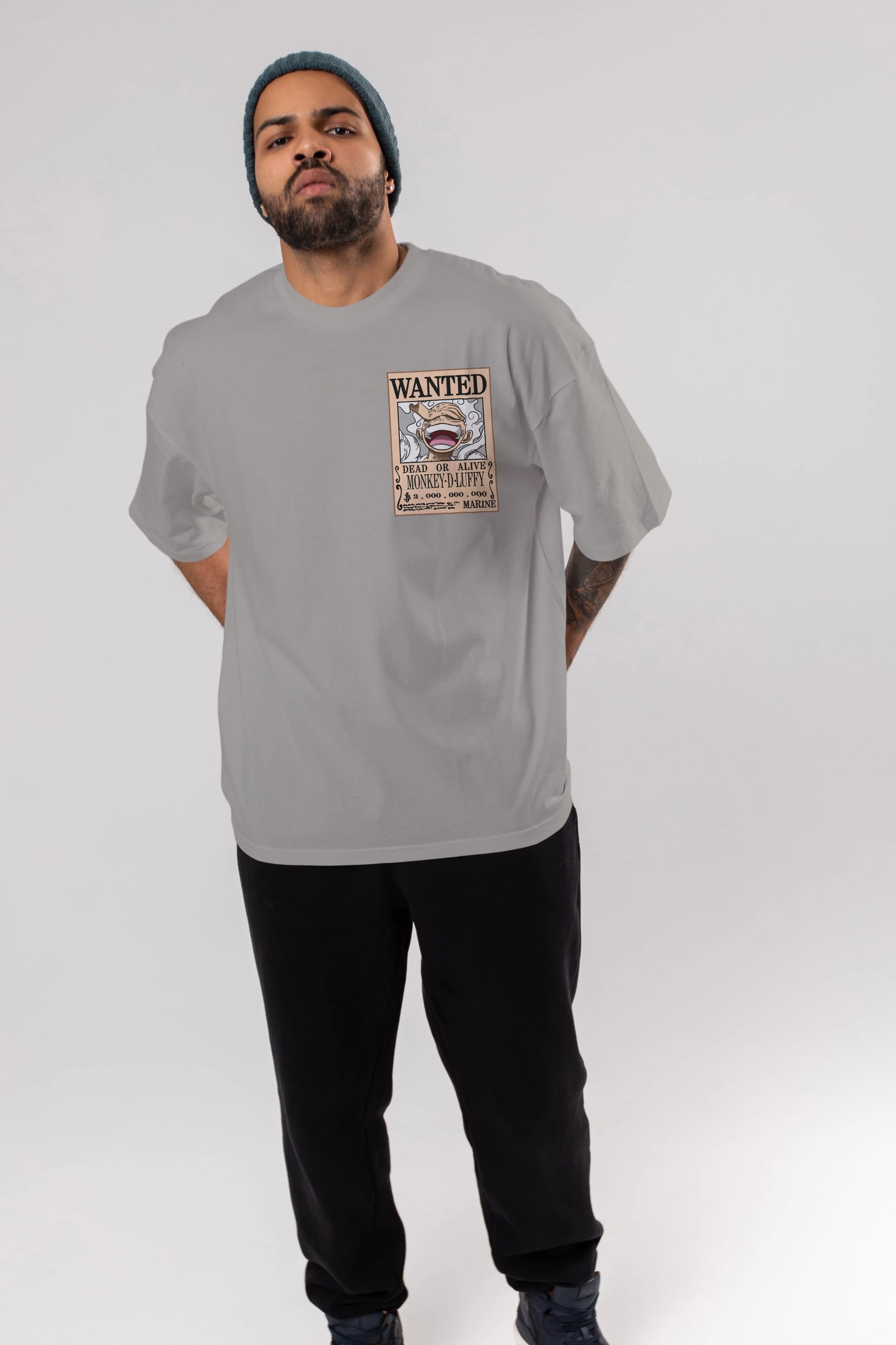 CARTEL LUFFY GEAR 5 Ön Sol Baskılı Oversize t-shirt Erkek Kadın Unisex %100 Pamuk Bisiklet Yaka tişort