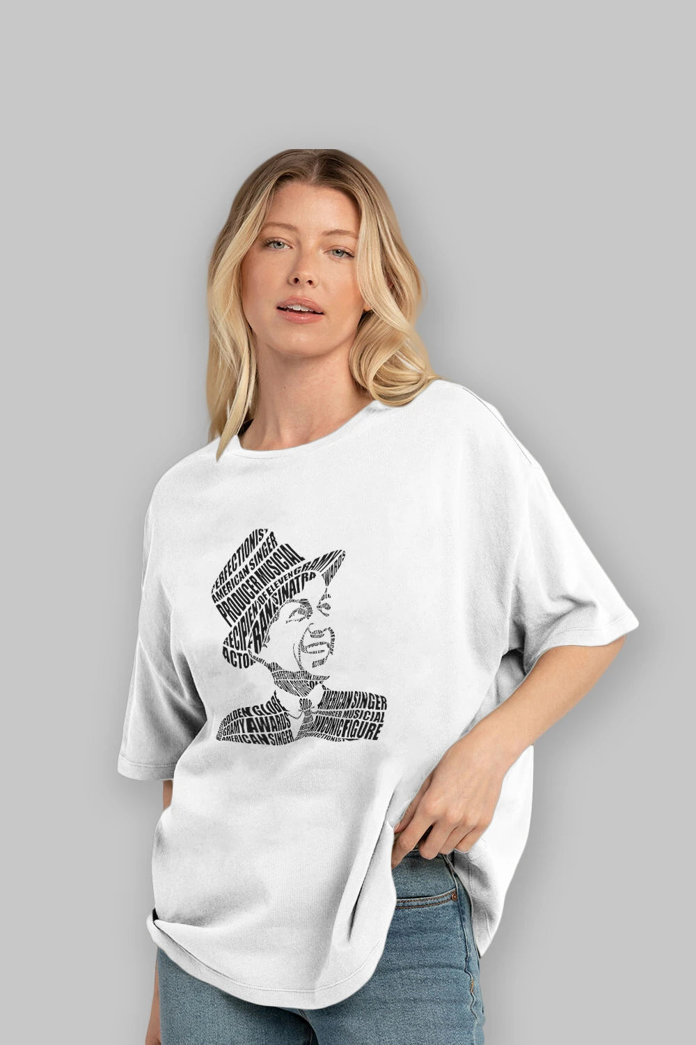 Frank Sinatra Calligram Ön Baskılı Oversize t-shirt %100 pamuk Erkek Kadın Unisex