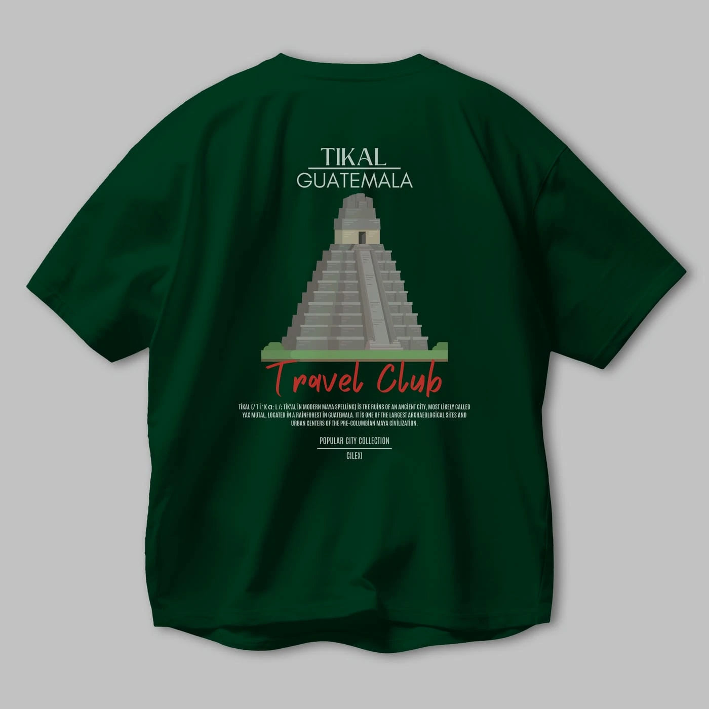 Tikal Guatemala Arka Baskılı Oversize t-shirt Erkek Kadın Pamuk Bisiklet Yaka tişort