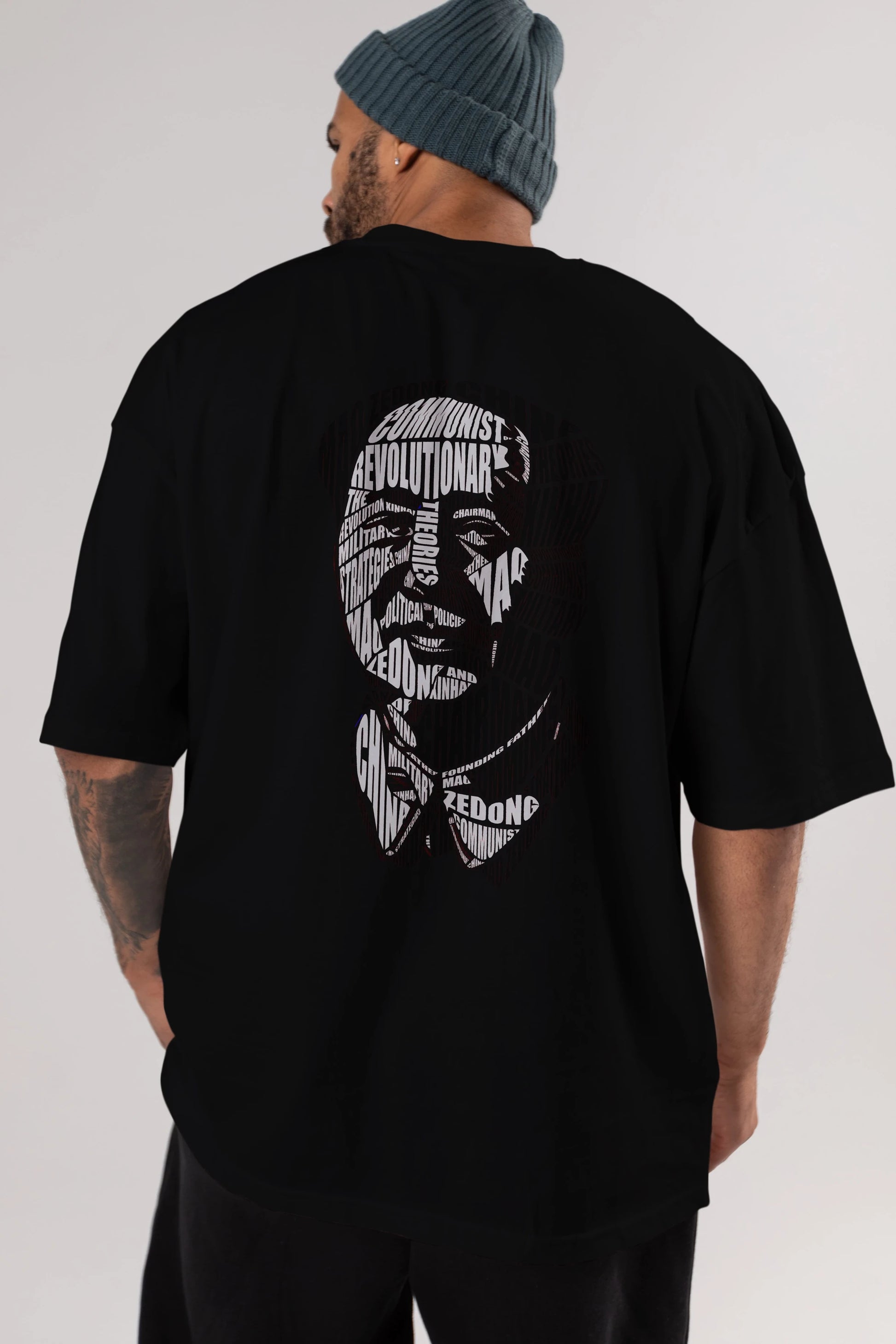 Mao Zedong Calligram Arka Baskılı Oversize t-shirt %100 pamuk Erkek Kadın Unisex