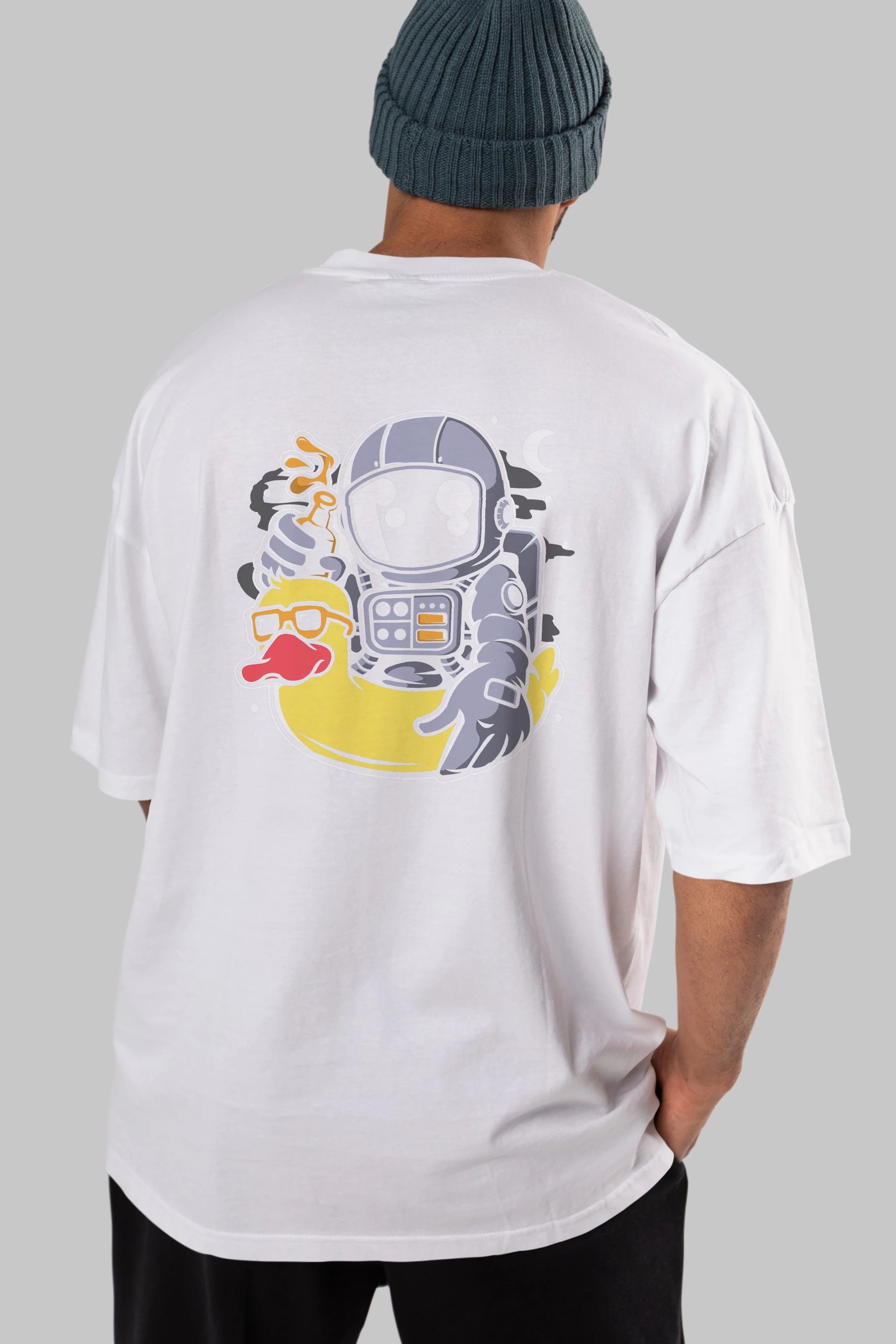 Astronaut Duck Balloon Arka Baskılı Oversize t-shirt Erkek Kadın Unisex