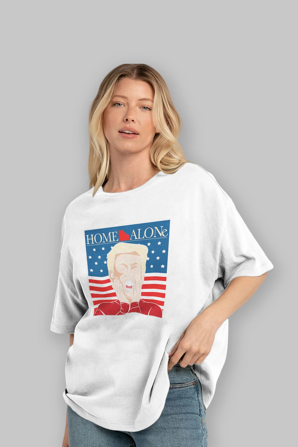 Home Alone Trump Ön Baskılı Oversize t-shirt Erkek Kadın Unisex %100 Pamuk tişort