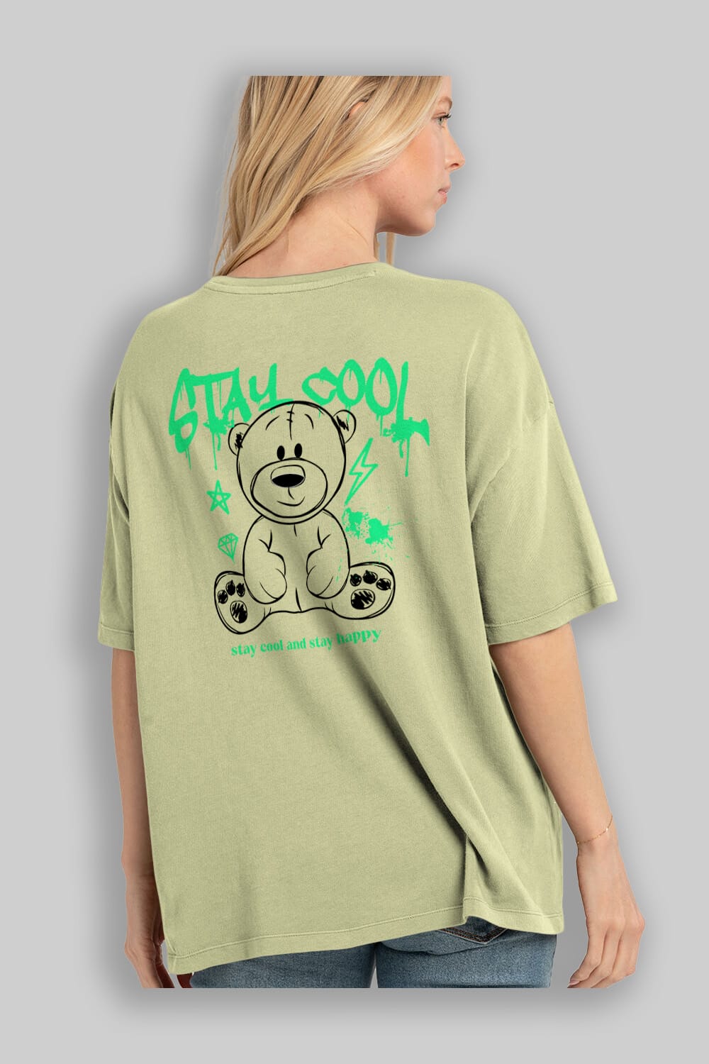 Teddy Bear Stay Cool Arka Baskılı Oversize t-shirt Erkek Kadın Unisex