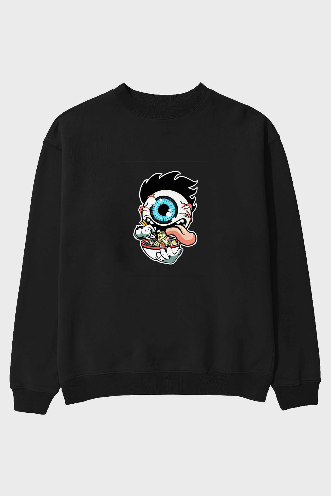 Eyeball Ramen Ön Baskılı Oversize Sweatshirt Erkek Kadın Unisex