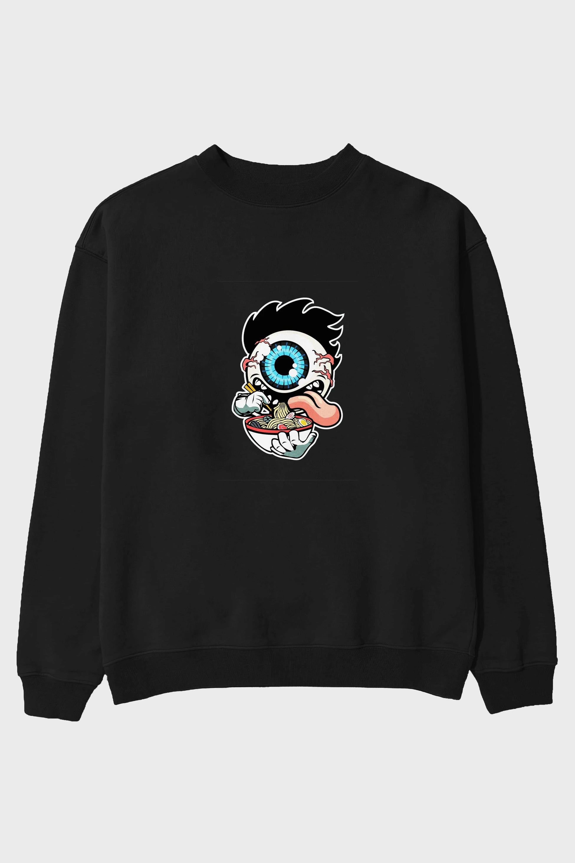 Eyeball Ramen Ön Baskılı Oversize Sweatshirt Erkek Kadın Unisex