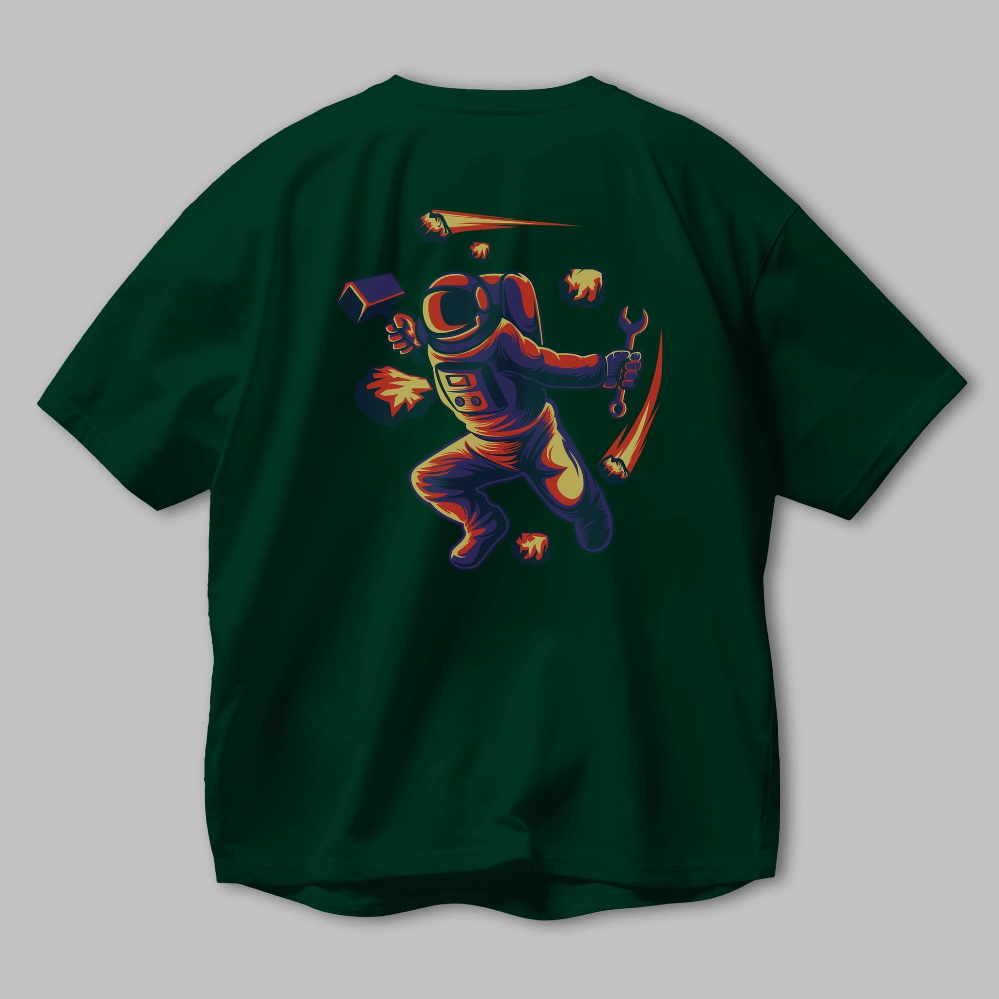 Astronaut Block Meteor Arka Baskılı Oversize t-shirt Erkek Kadın Unisex