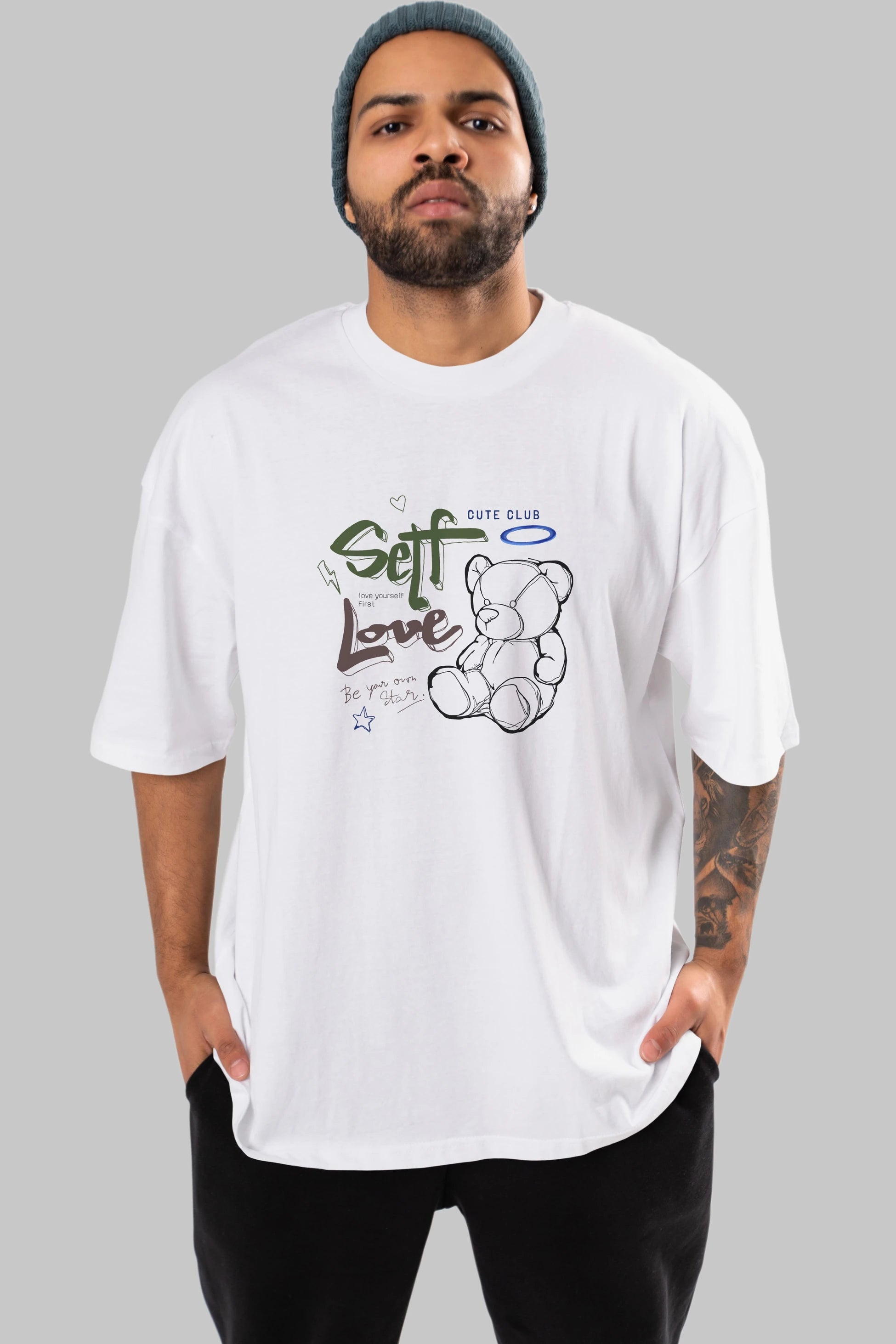 Self Love Bear Ön Baskılı Oversize t-shirt Erkek Kadın Unisex