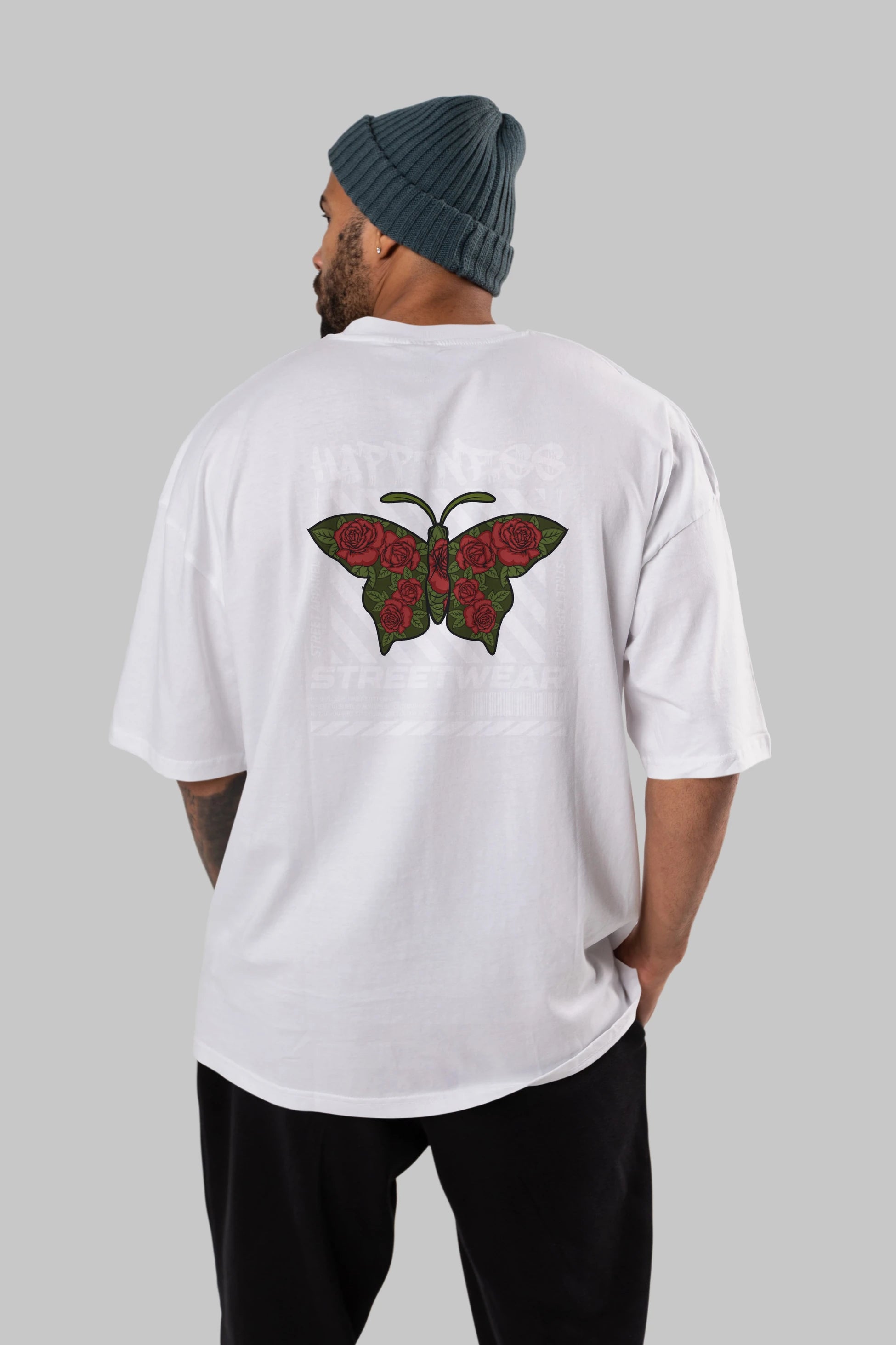 Happiness Streetwear Arka Baskılı Oversize t-shirt Erkek Kadın Unisex