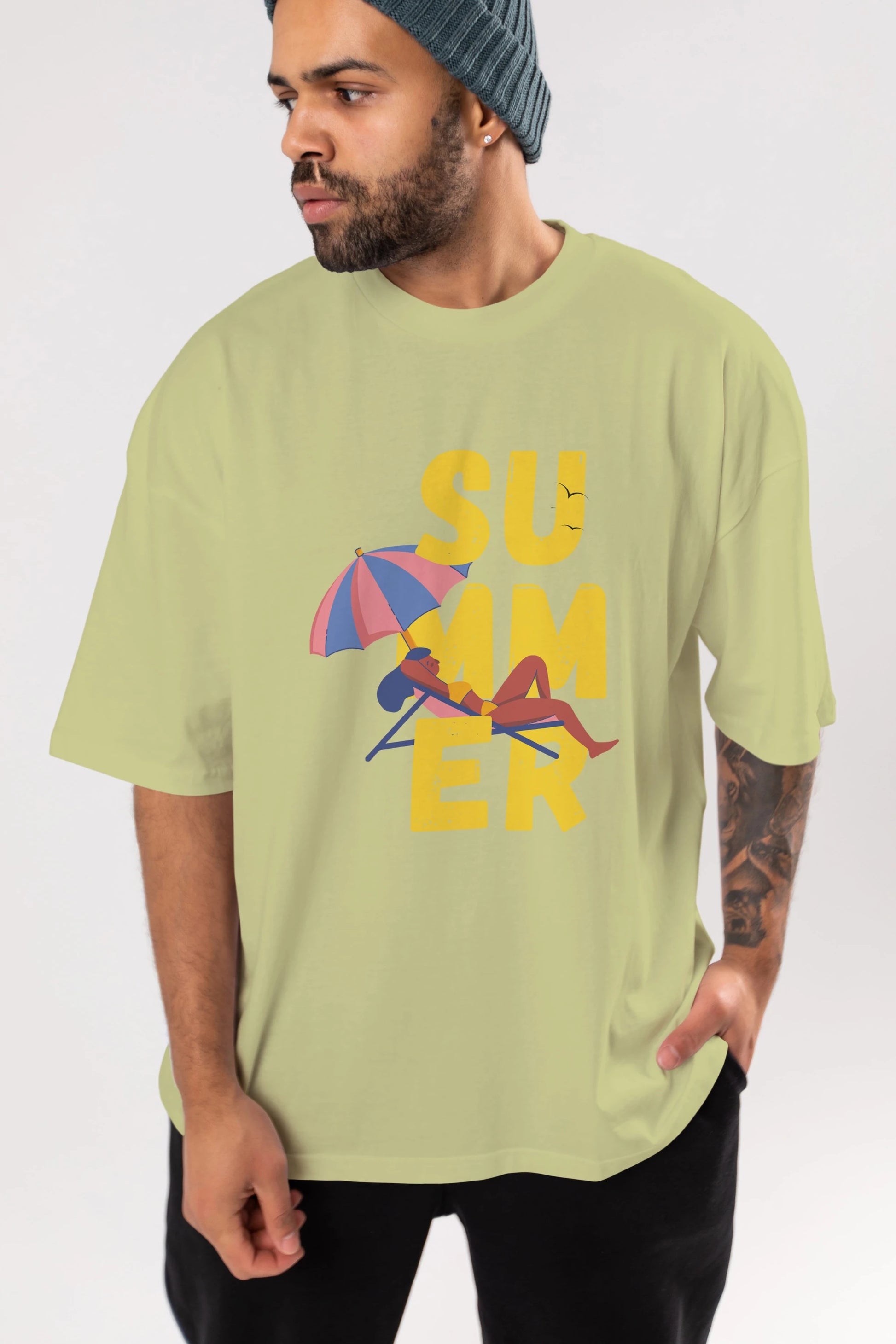 Summer Yazılı Ön Baskılı Oversize t-shirt Erkek Kadın Unisex
