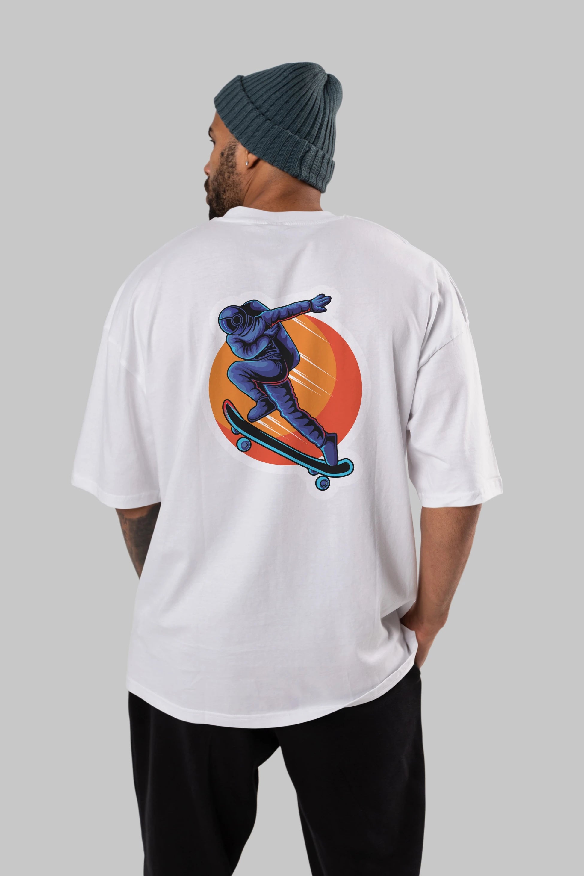 Astroskate Run Sticker Arka Baskılı Oversize t-shirt Erkek Kadın Unisex