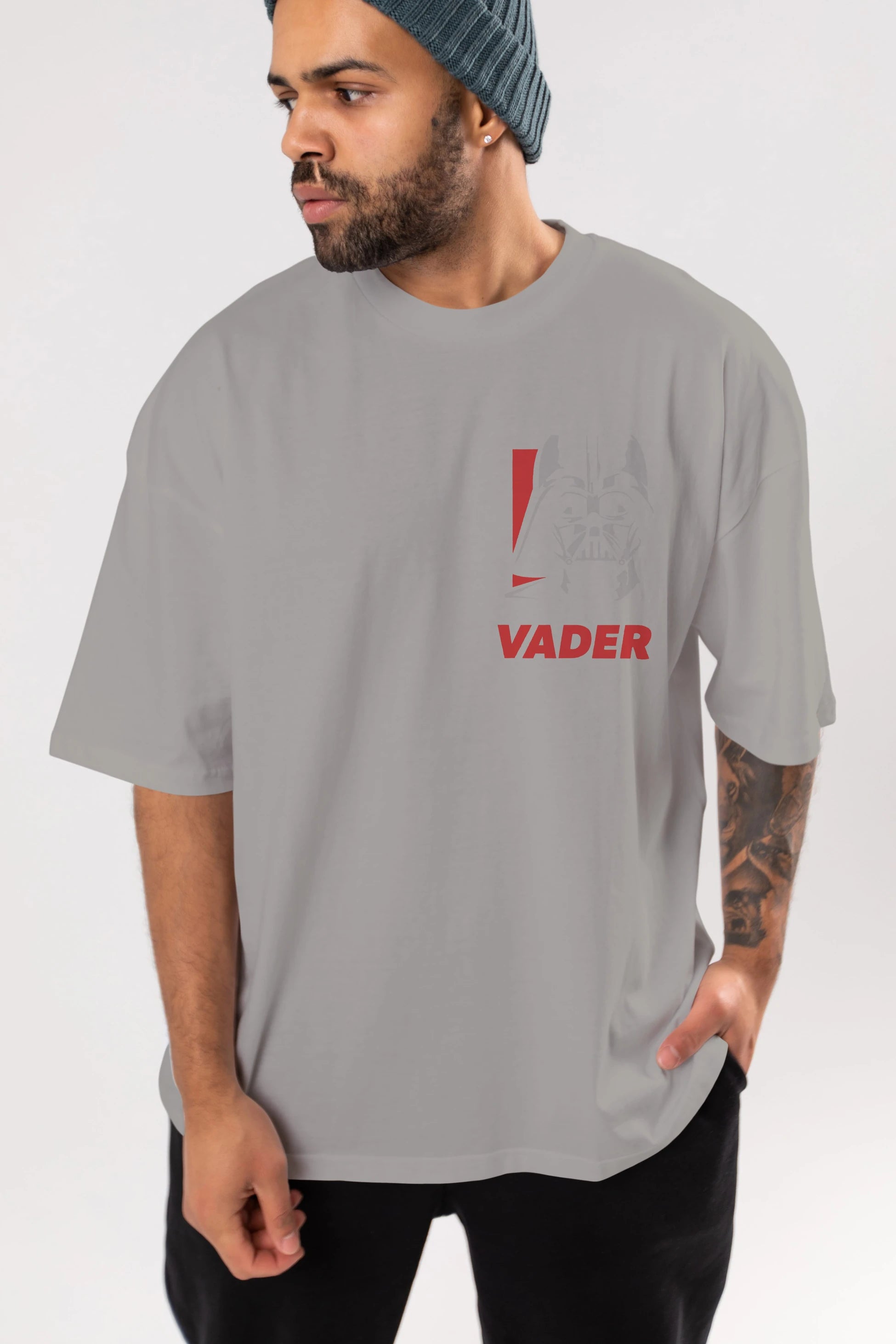 Darth Vader Ön Sol Baskılı Oversize t-shirt Erkek Kadın Unisex %100 Pamuk Bisiklet Yaka tişort