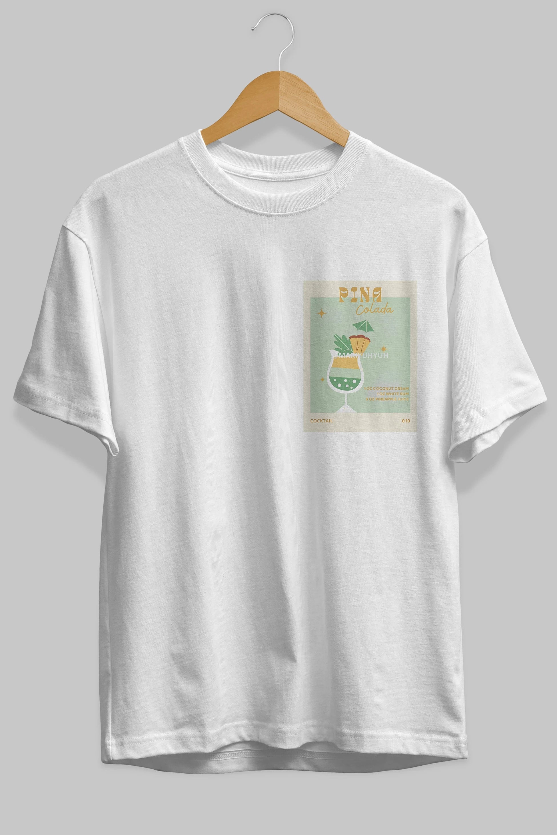 Pina Colada Ön Sol Baskılı Oversize t-shirt Erkek Kadın Unisex %100 Pamuk Bisiklet Yaka tişort