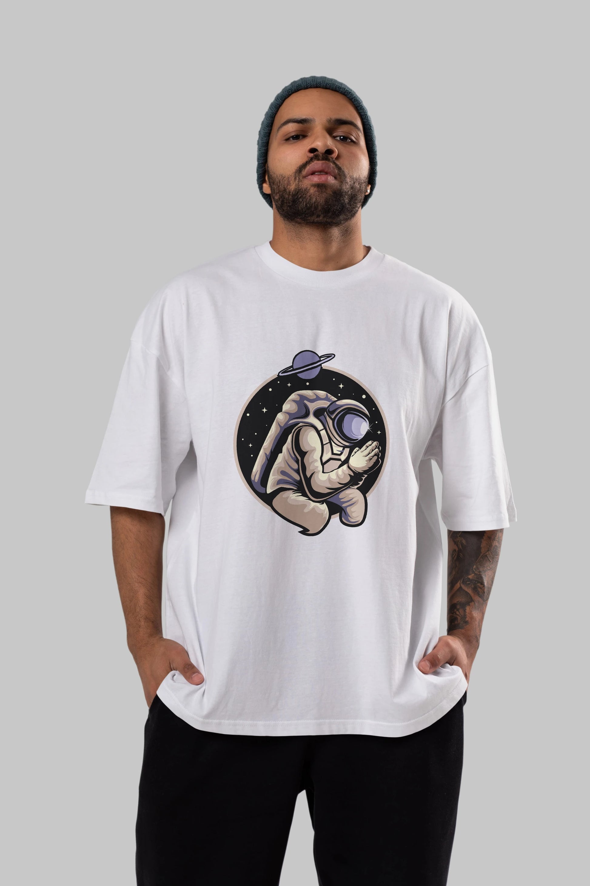 Astronaut Praying Ön Baskılı Oversize t-shirt Erkek Kadın Unisex