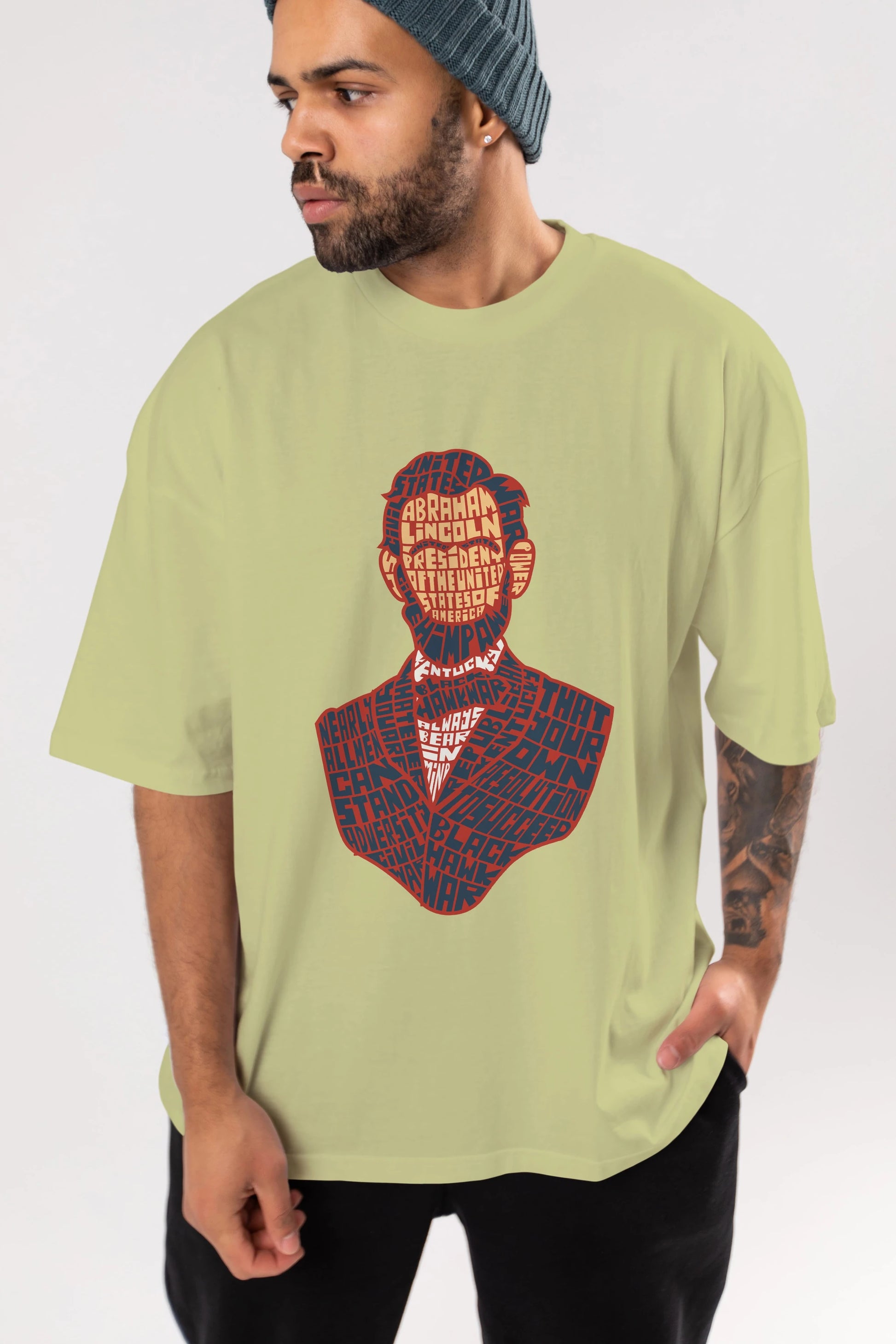 Abraham Lincoln Ön Baskılı Oversize t-shirt %100 pamuk Erkek Kadın Unisex