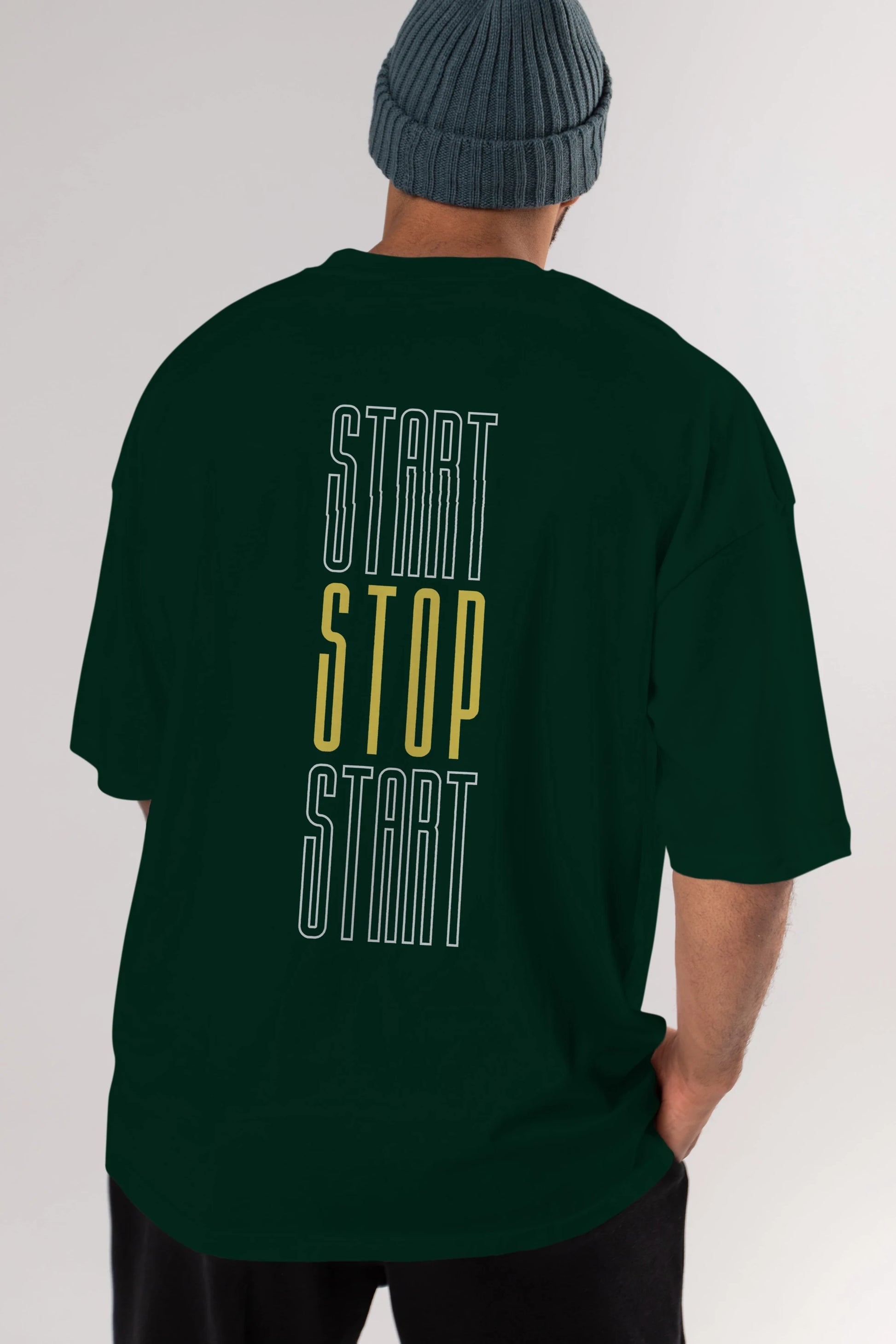Start Stop Start Yazılı Arka Baskılı Oversize t-shirt Erkek Kadın Unisex