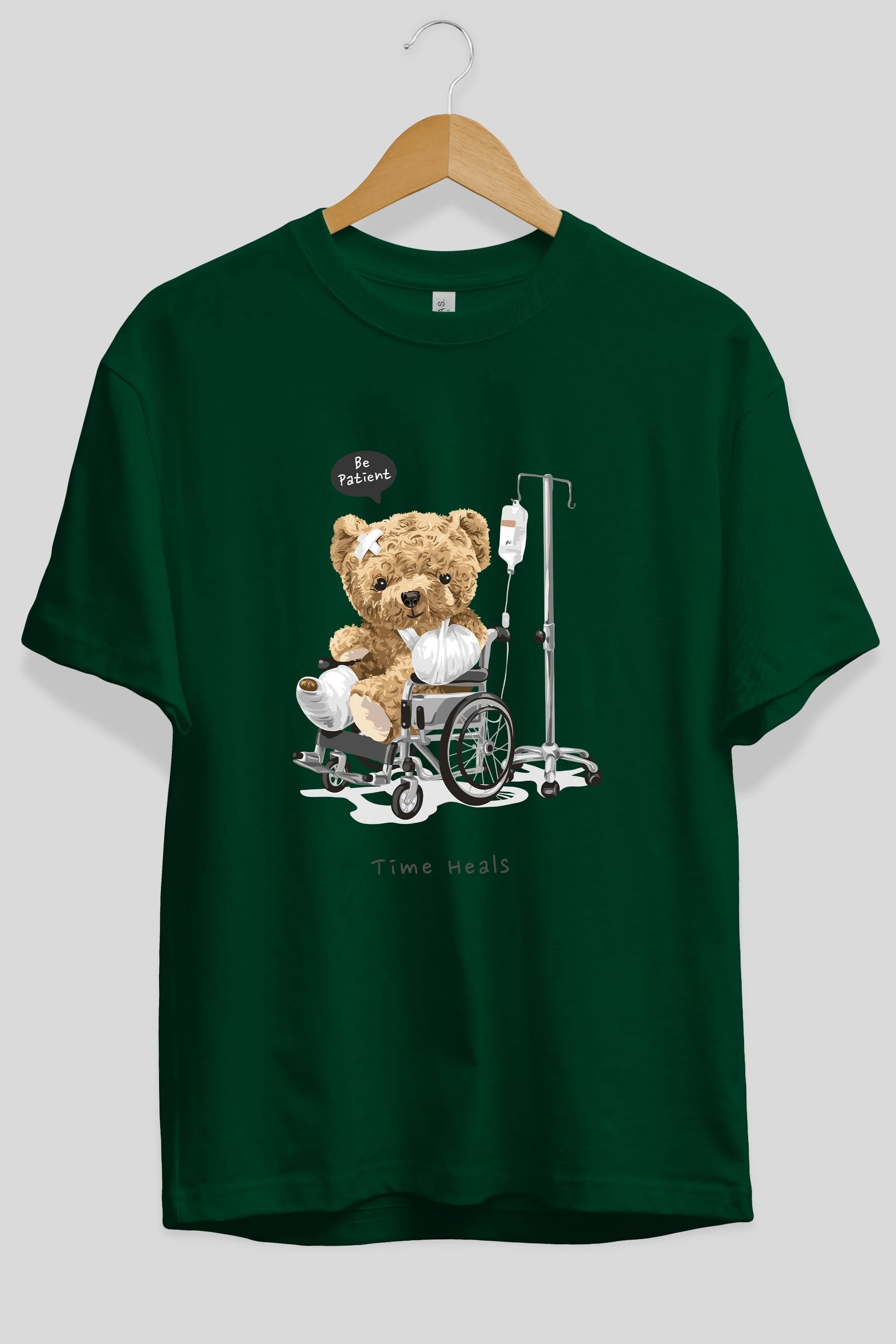 Teddy Bear Time Heals Ön Baskılı Oversize t-shirt Erkek Kadın Unisex %100 Pamuk
