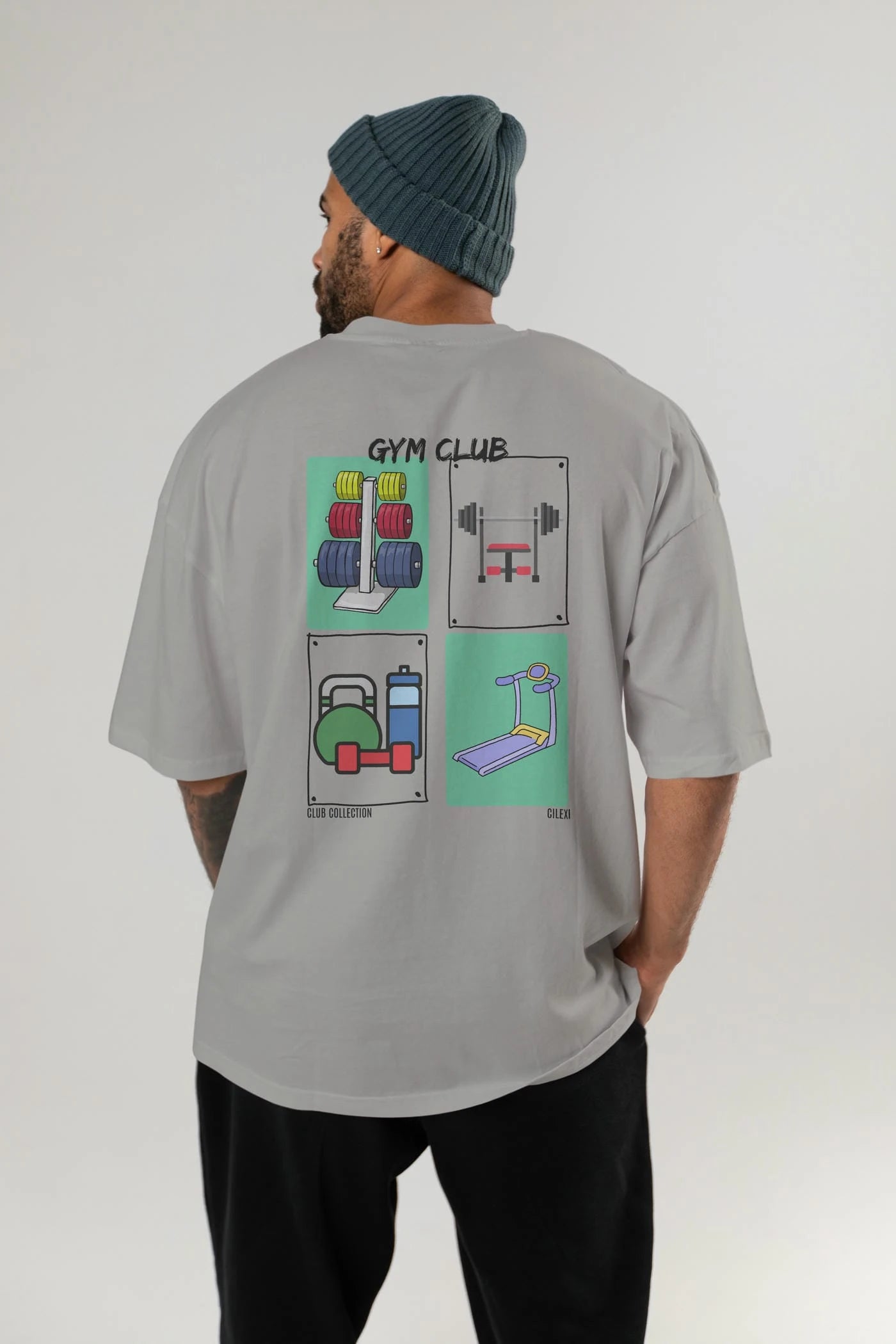 Gym Club Arka Baskılı Oversize t-shirt Erkek Kadın %100 Pamuk Bisiklet Yaka tişort