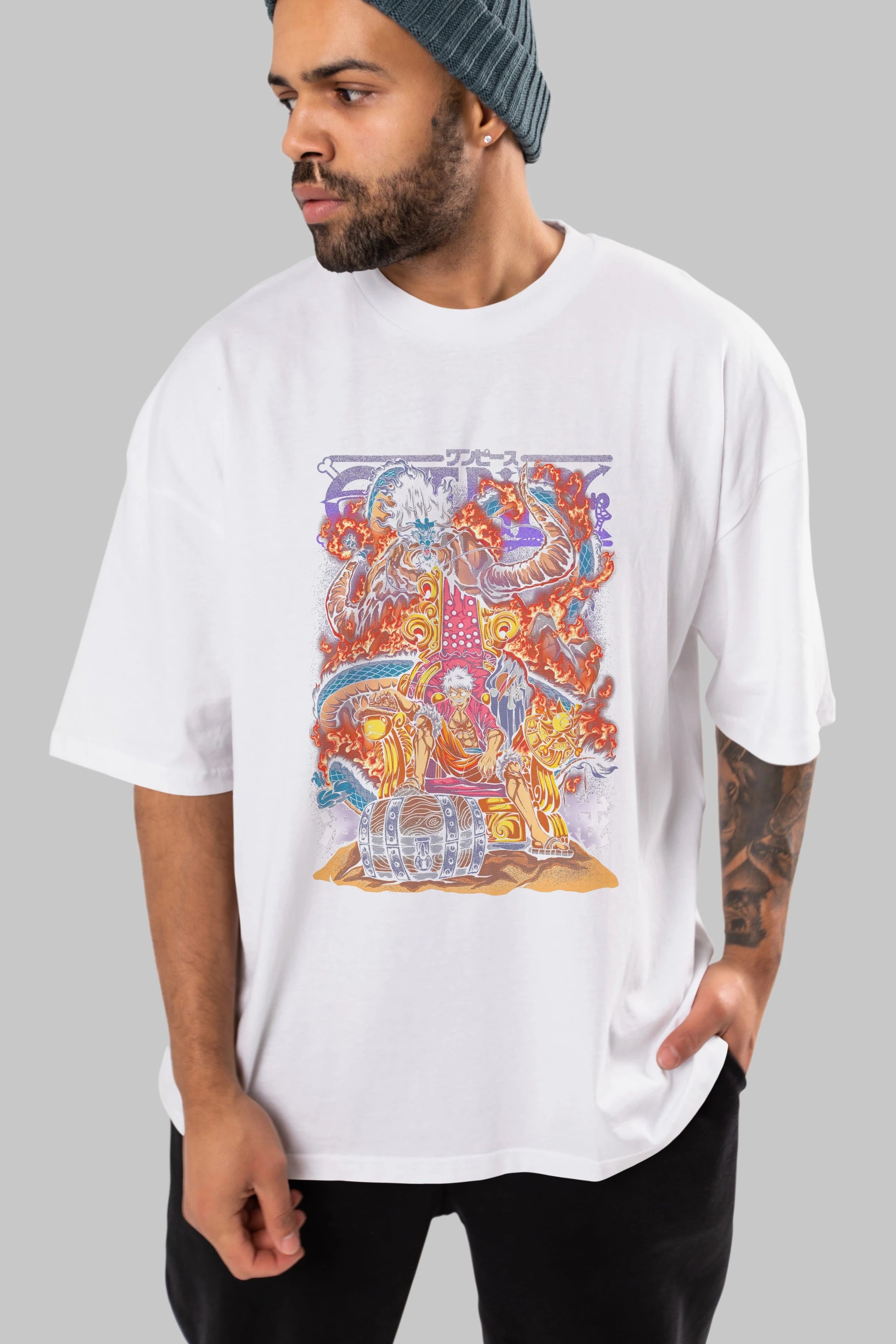 MONKEY D. LUFFY 1 Anime Ön Baskılı Oversize t-shirt %100 pamuk Erkek Kadın Unisex