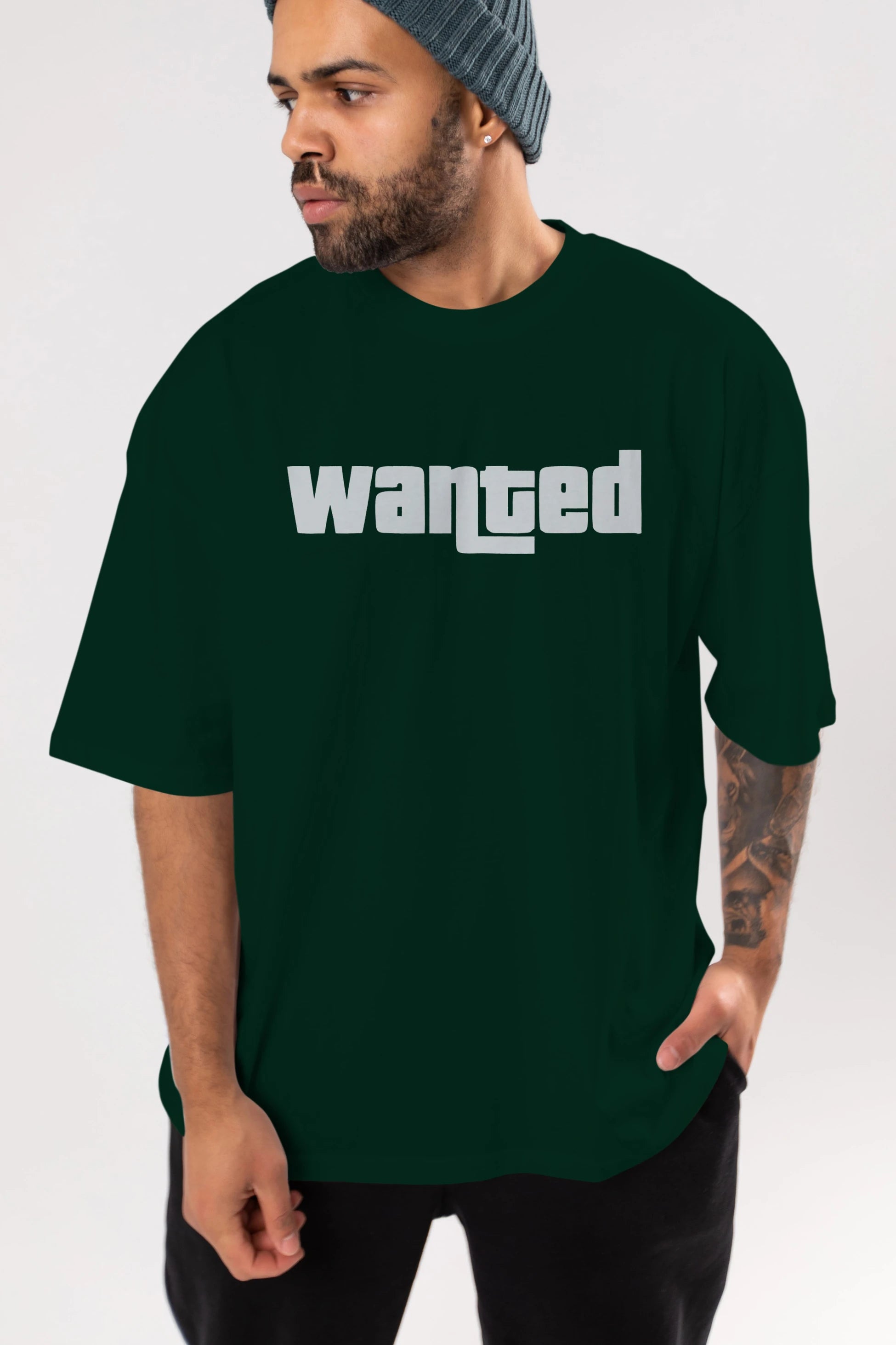Wanted Ön Baskılı Oversize t-shirt %100 pamuk Erkek Kadın Unisex