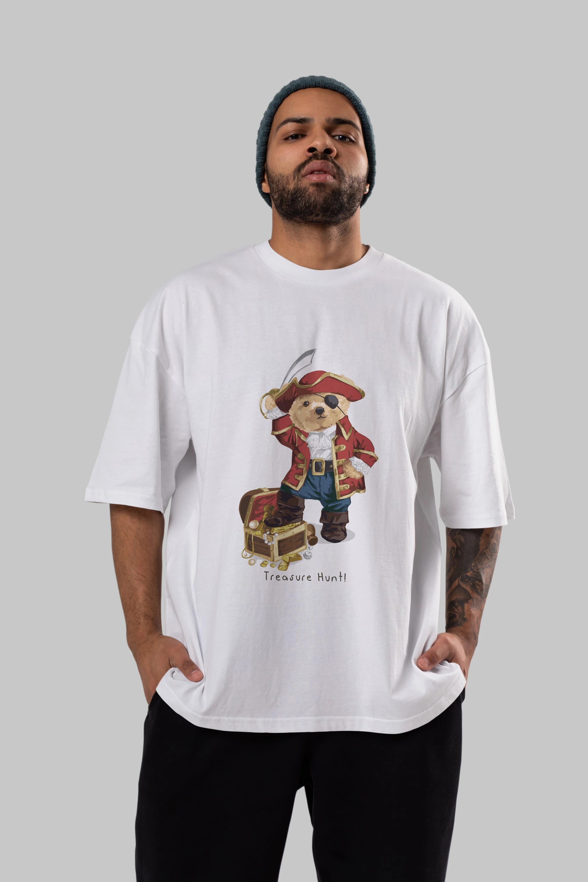 Teddy Bear Treasure Hunt Ön Baskılı Oversize t-shirt Erkek Kadın Unisex %100 Pamuk