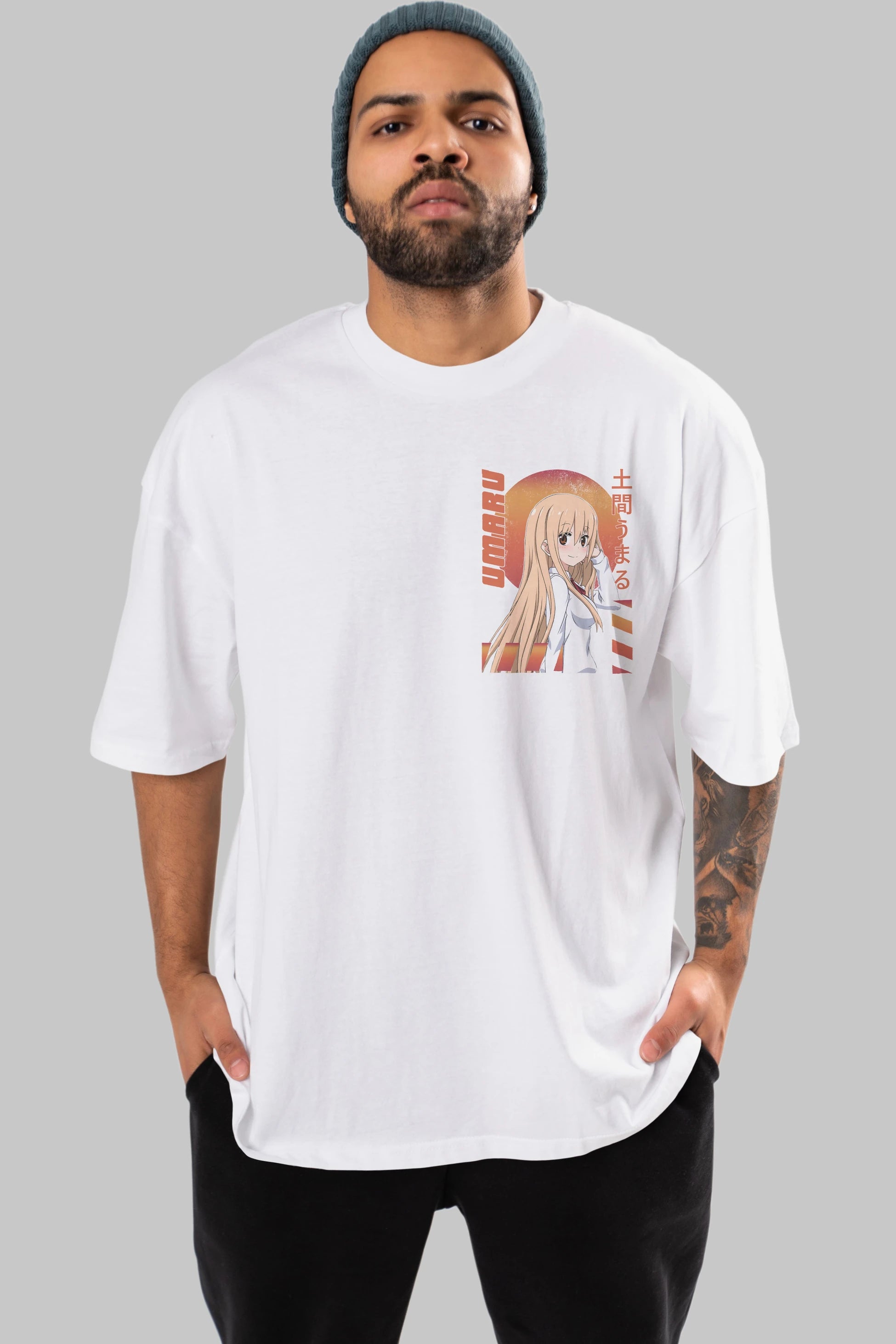 Umaru Doma 5 Ön Sol Baskılı Oversize t-shirt Erkek Kadın Unisex %100 Pamuk Bisiklet Yaka tişort