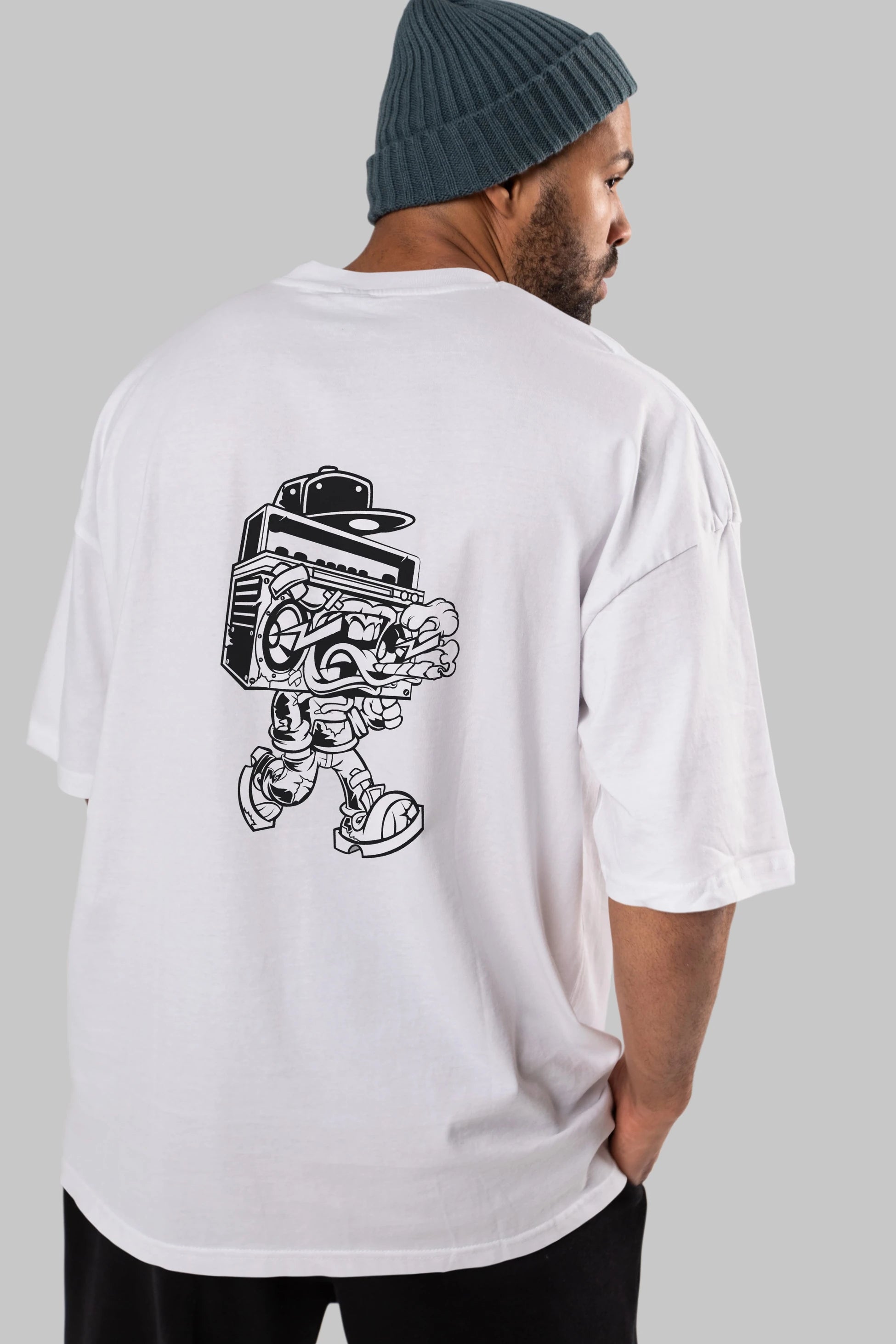 Boombox Arka Baskılı Oversize t-shirt Erkek Kadın Unisex %100 Pamuk tişort