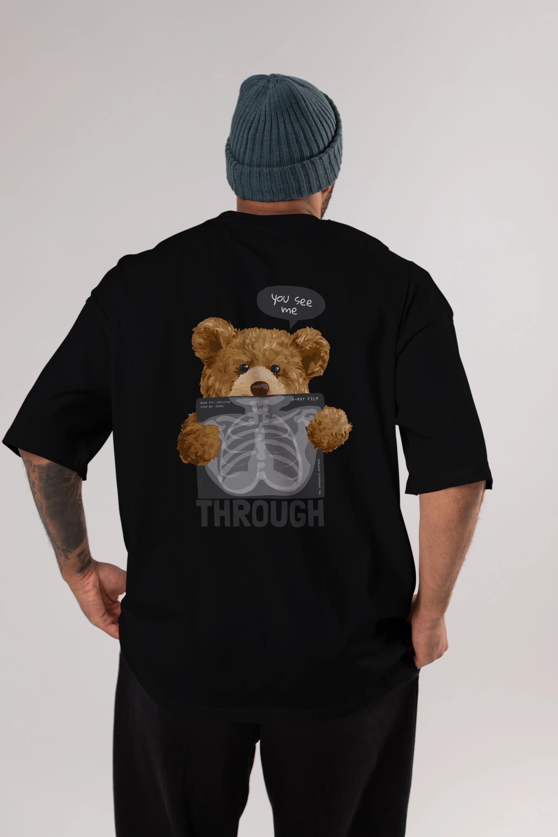 Teddy Bear Trough Arka Baskılı Oversize t-shirt Erkek Kadın Unisex %100 Pamuk