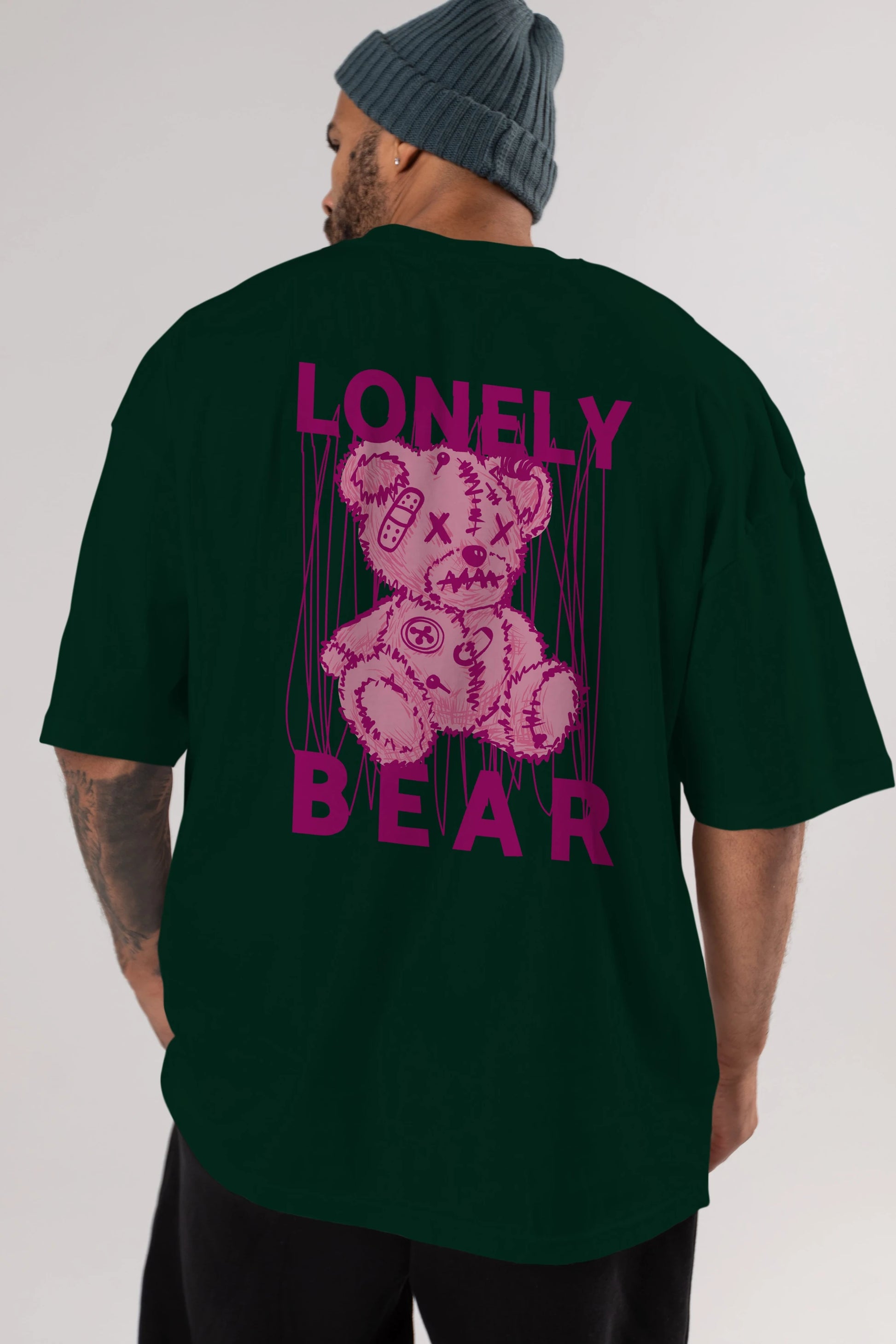 Lonely Bear Arka Baskılı Oversize t-shirt Erkek Kadın Unisex