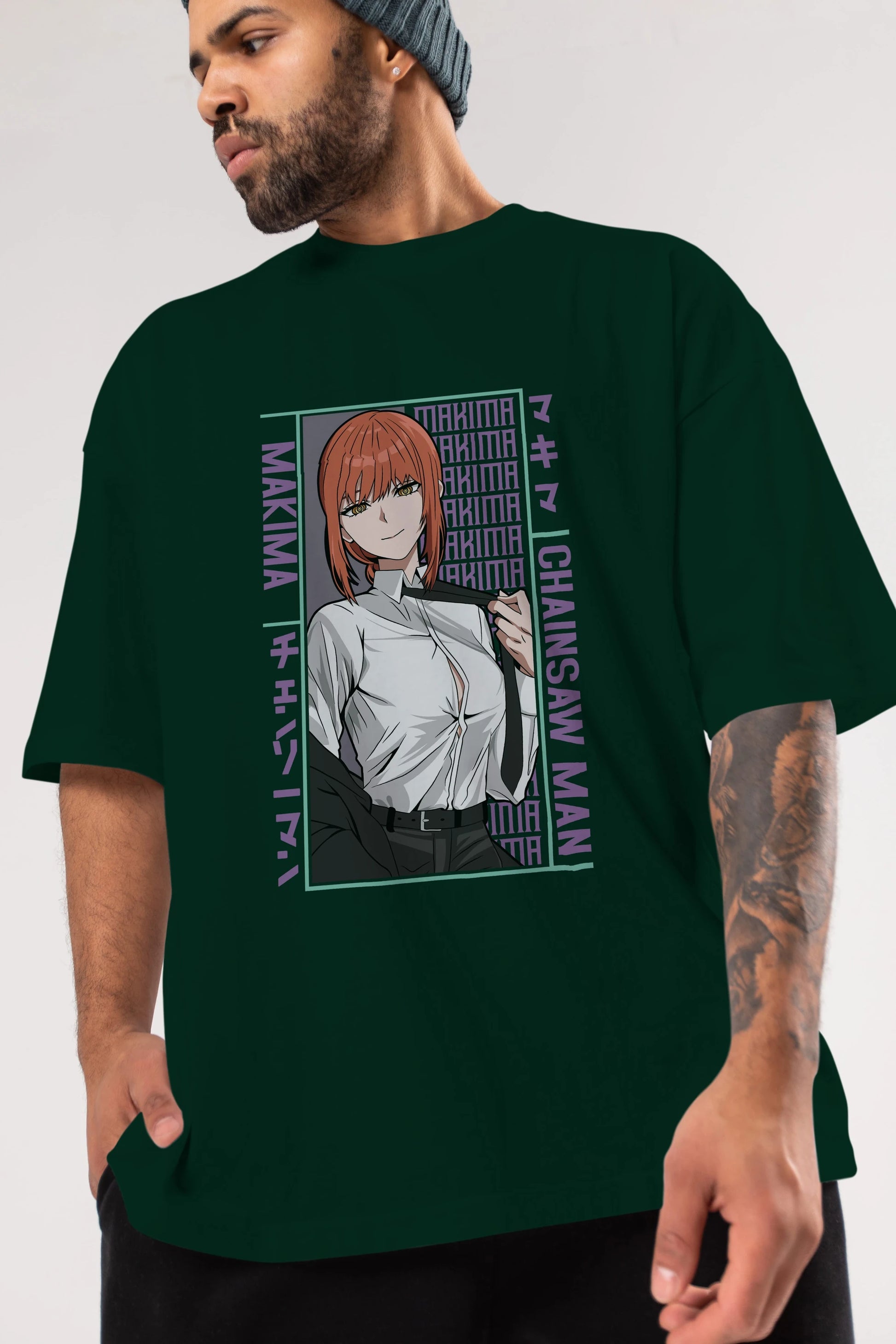 Makima Chain Saw Man Anime Ön Baskılı Oversize t-shirt %100 pamuk Erkek Kadın Unisex