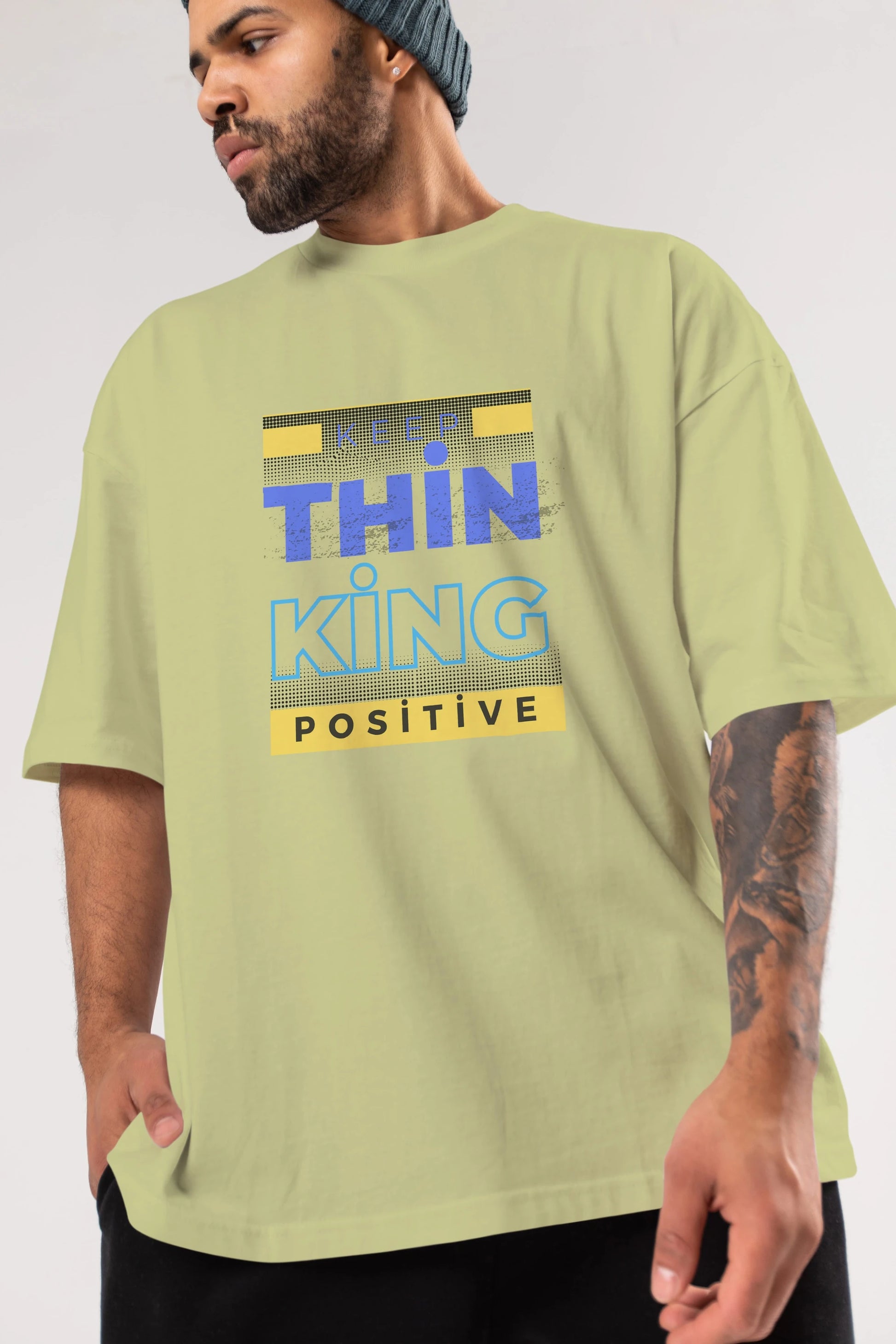 Keep Thinking Positive Yazılı Ön Baskılı Oversize t-shirt Erkek Kadın Unisex