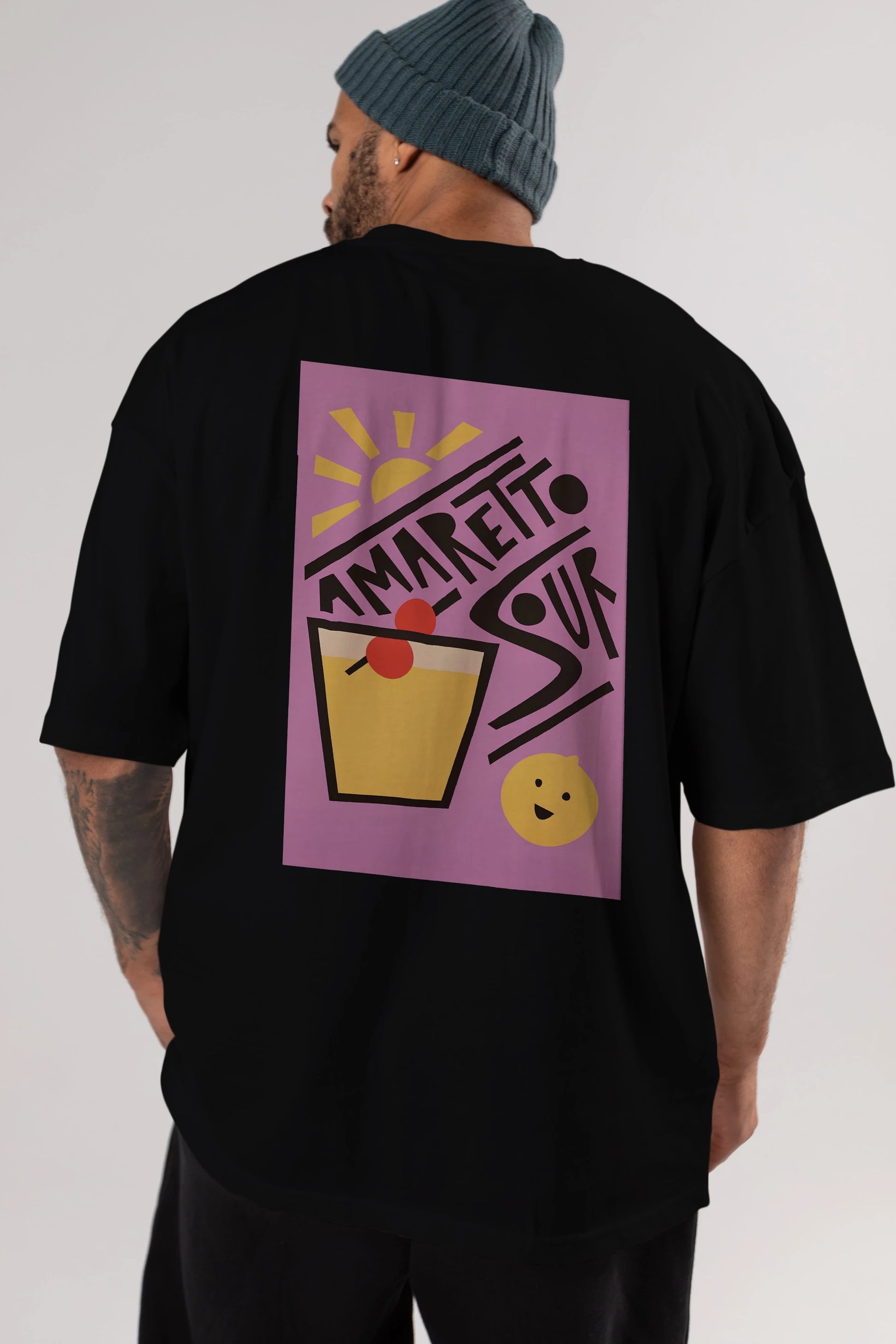 Amaretto Sour Arka Baskılı Oversize t-shirt Erkek Kadın Unisex %100 Pamuk Bisiklet Yaka tişort