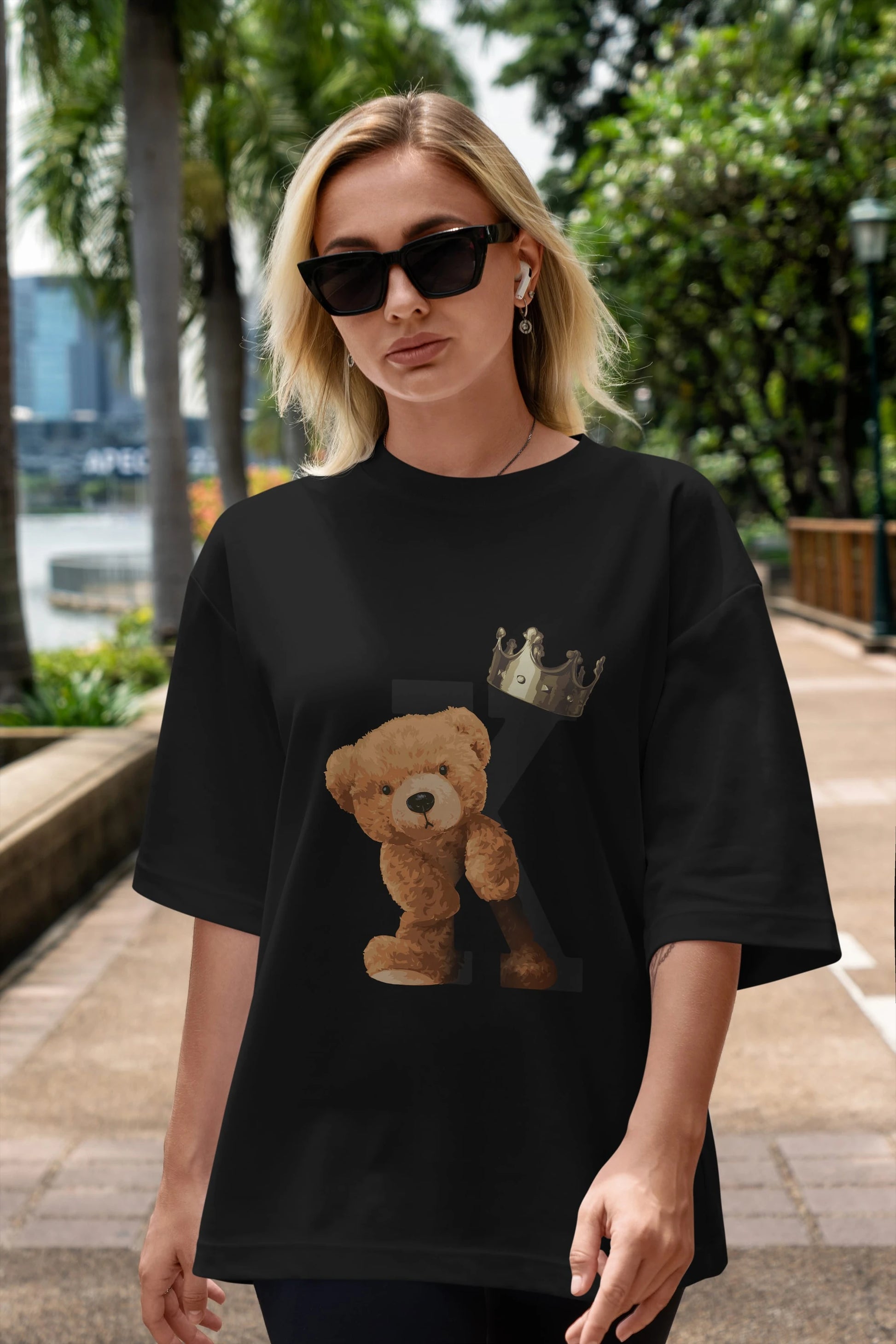 Teddy Bear Born To Be King Ön Baskılı Oversize t-shirt Erkek Kadın Unisex %100 Pamuk