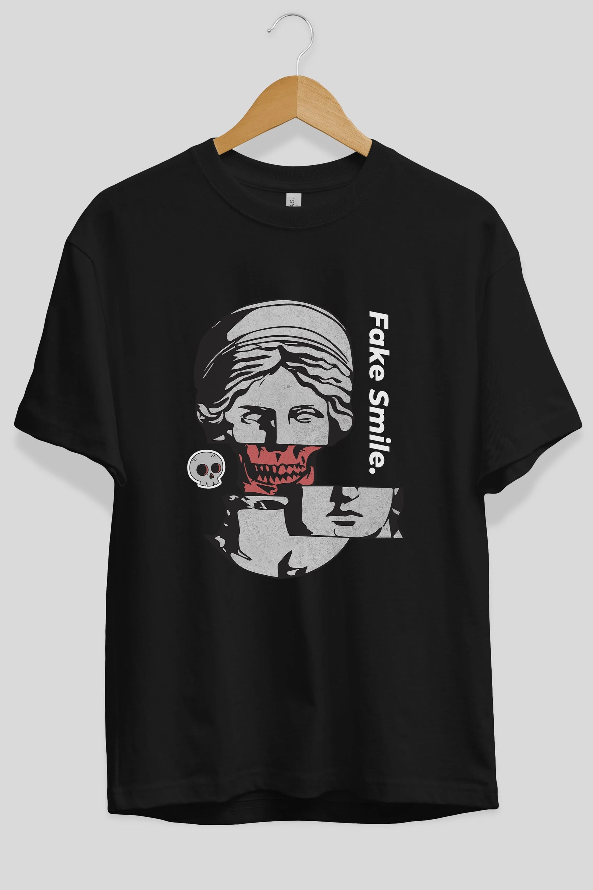 Fake Smile Yazılı Ön Baskılı Oversize t-shirt Erkek Kadın Unisex