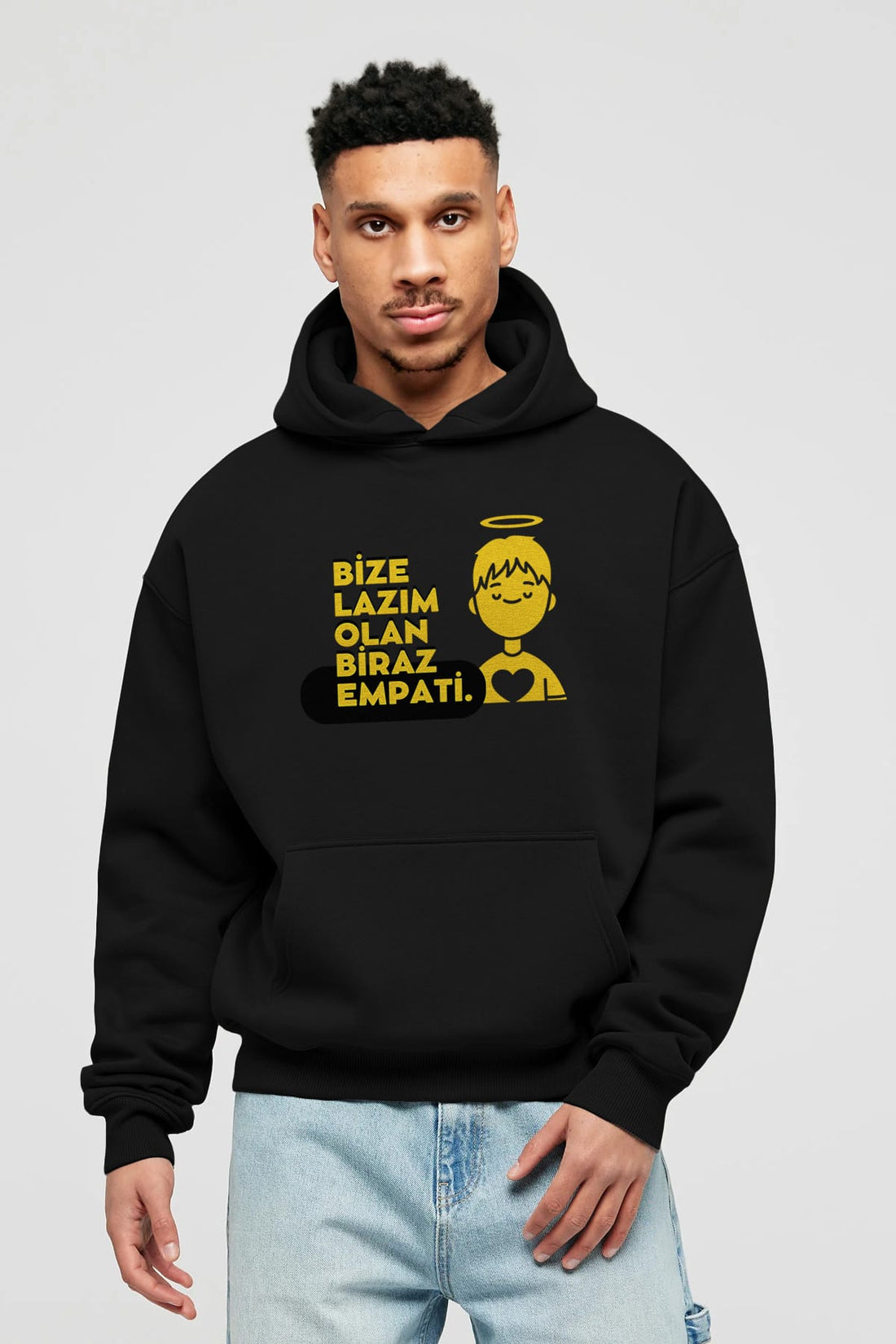 Bize Lazım Olan Biraz Empati Ön Baskılı Oversize Hoodie Kapüşonlu Sweatshirt Erkek Kadın Unisex