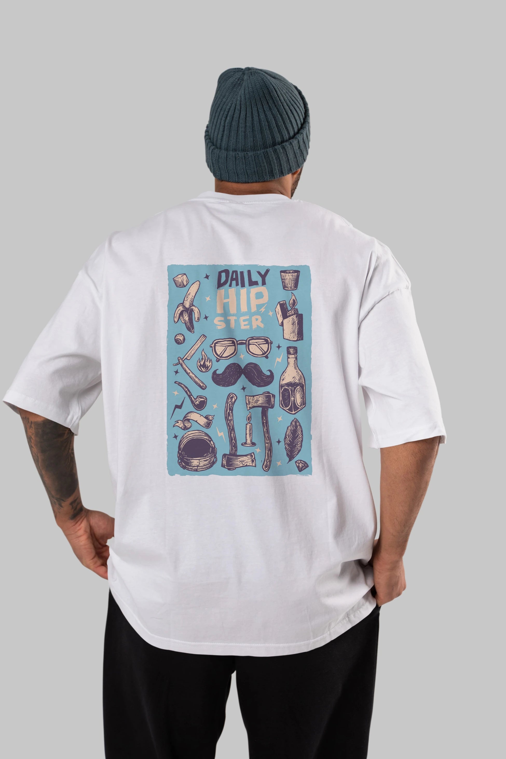 Hipster Arka Baskılı Oversize t-shirt Erkek Kadın Unisex %100 Pamuk