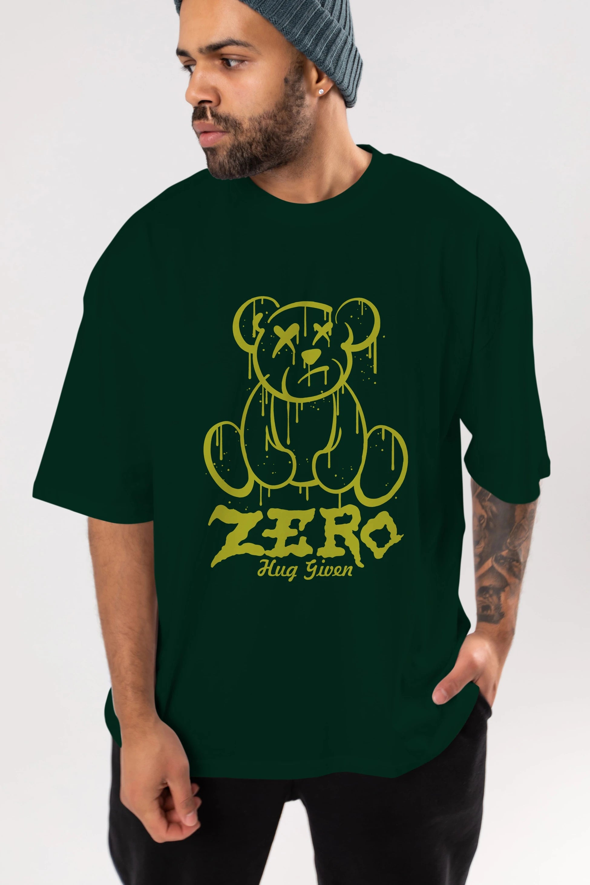 Zero Hug Given Bear Ön Baskılı Oversize t-shirt Erkek Kadın Unisex