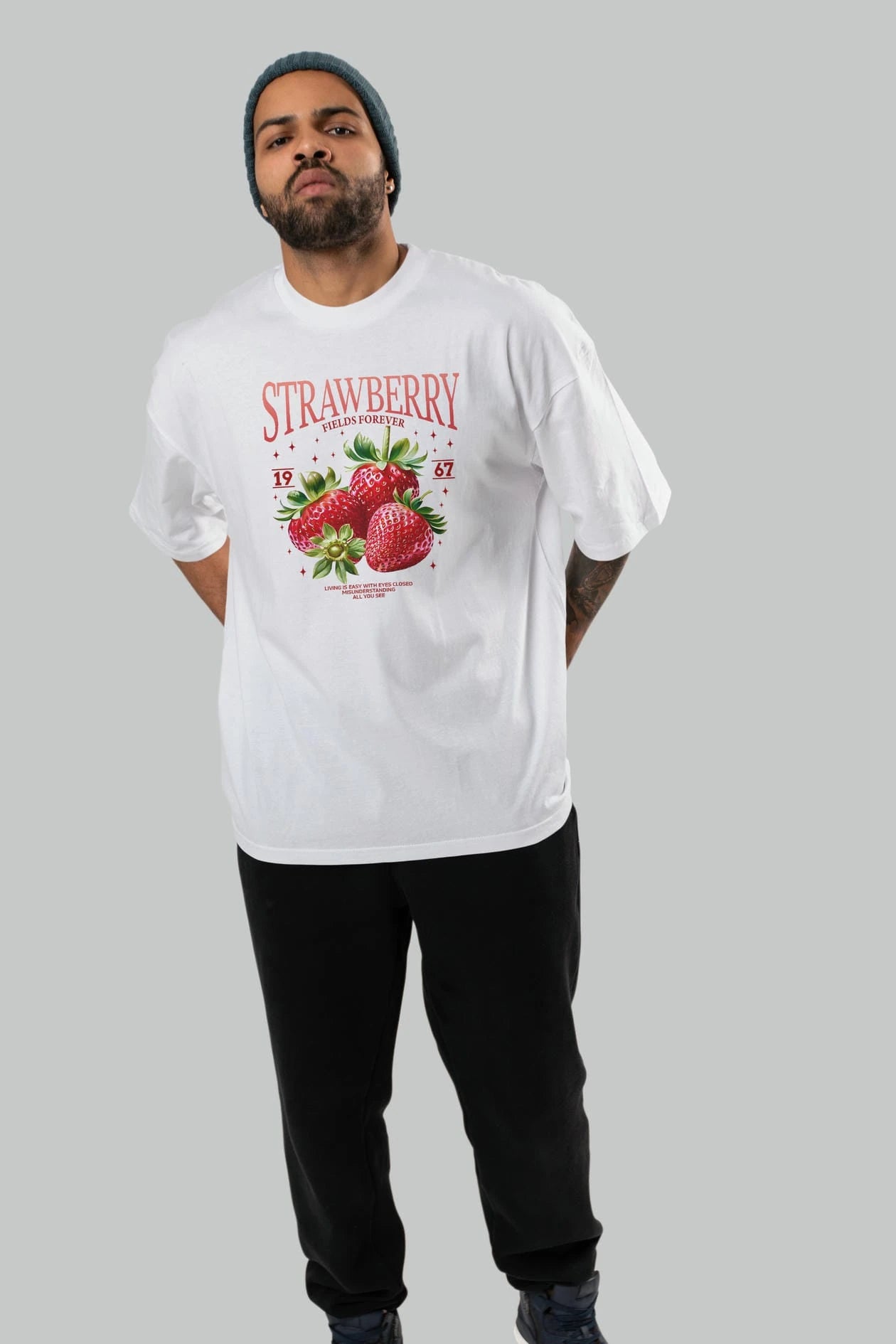 Strawberry Ön Baskılı Oversize t-shirt Erkek Kadın Pamuk Bisiklet Yaka tişort