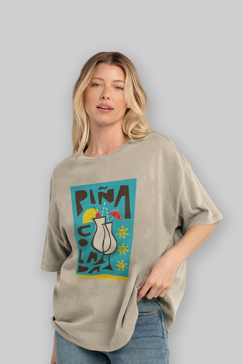Pina Colada 4 Ön Baskılı Oversize t-shirt Erkek Kadın Unisex %100 Pamuk Bisiklet Yaka tişort