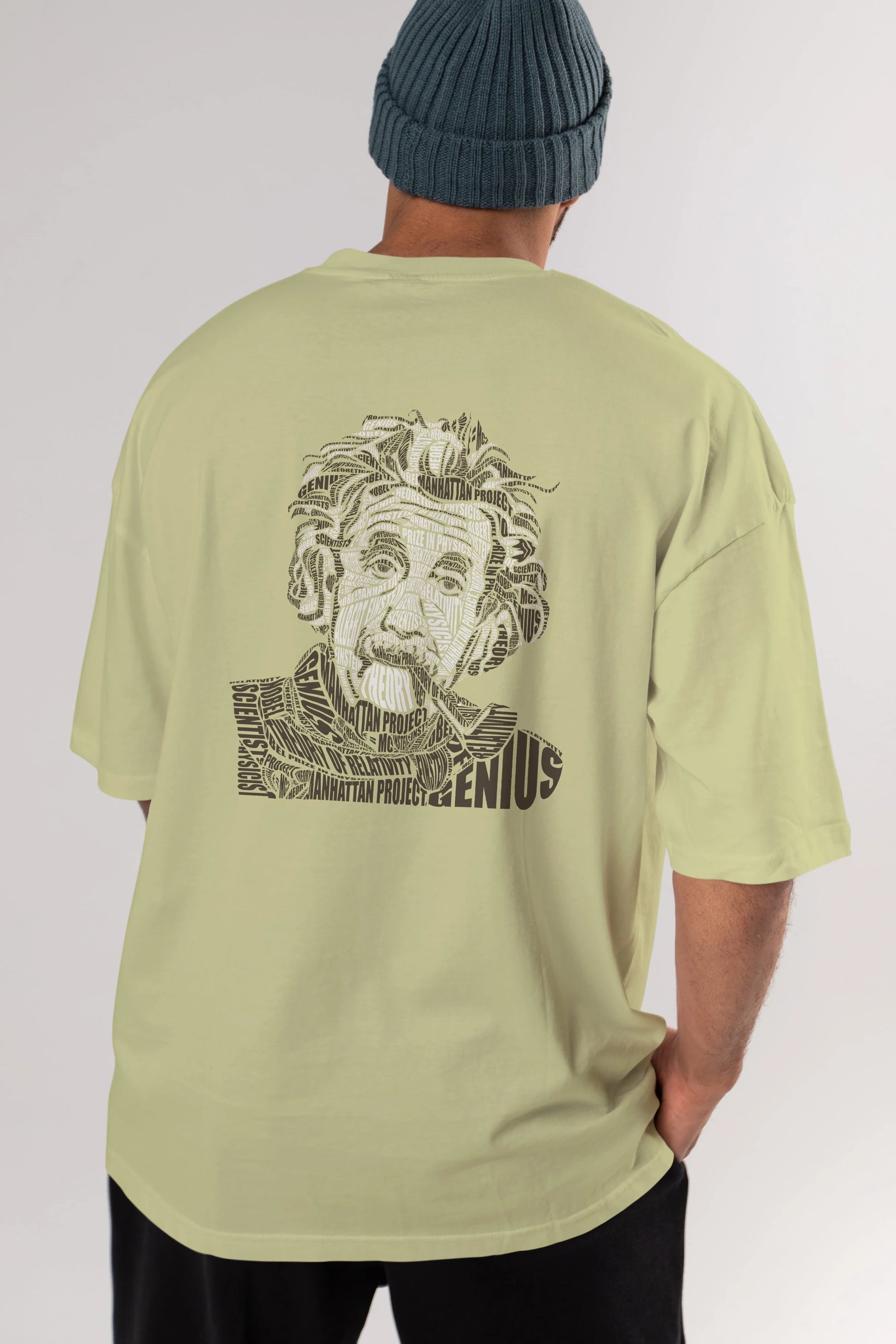 Einstein Calligram Arka Baskılı Oversize t-shirt %100 pamuk Erkek Kadın Unisex