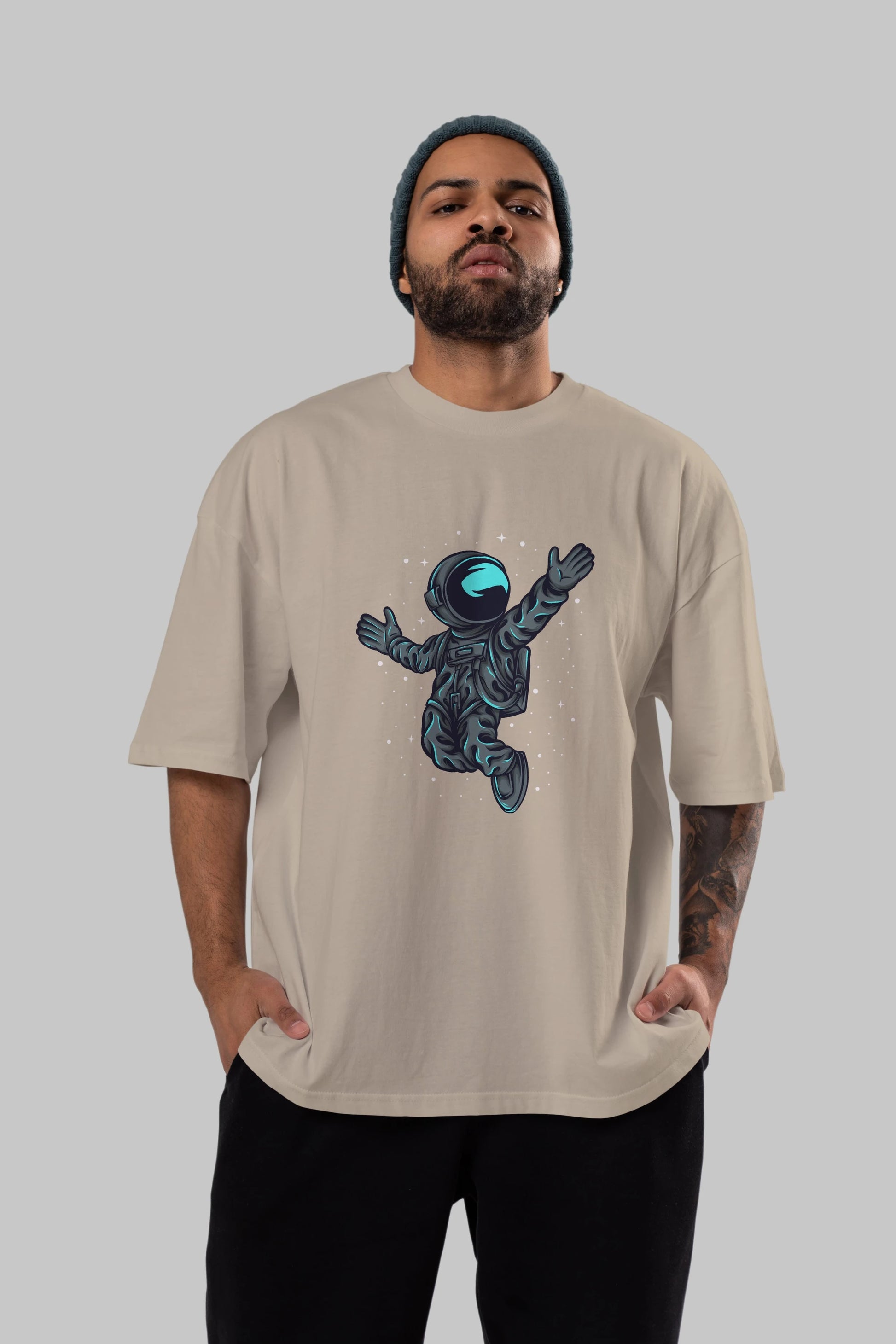Happy Astronaut Ön Baskılı Oversize t-shirt Erkek Kadın Unisex