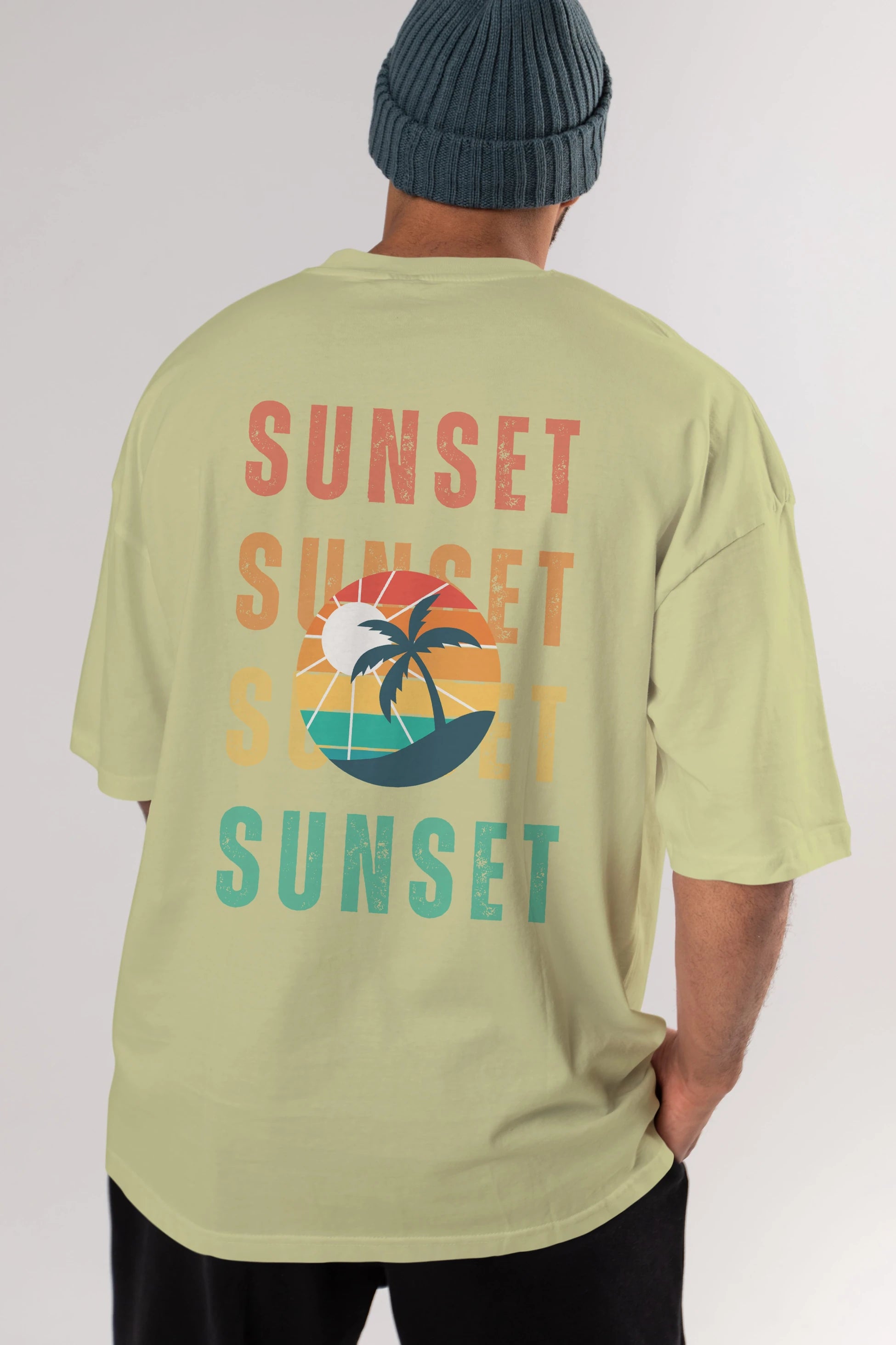 Sunset Yazılı Arka Baskılı Oversize t-shirt Erkek Kadın Unisex