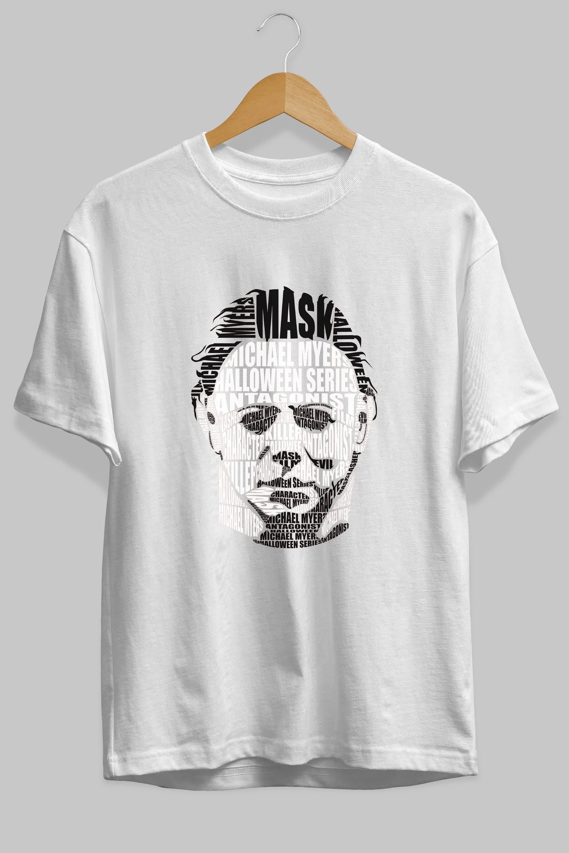 Michael Myers Calligram Ön Baskılı Oversize t-shirt %100 pamuk Erkek Kadın Unisex