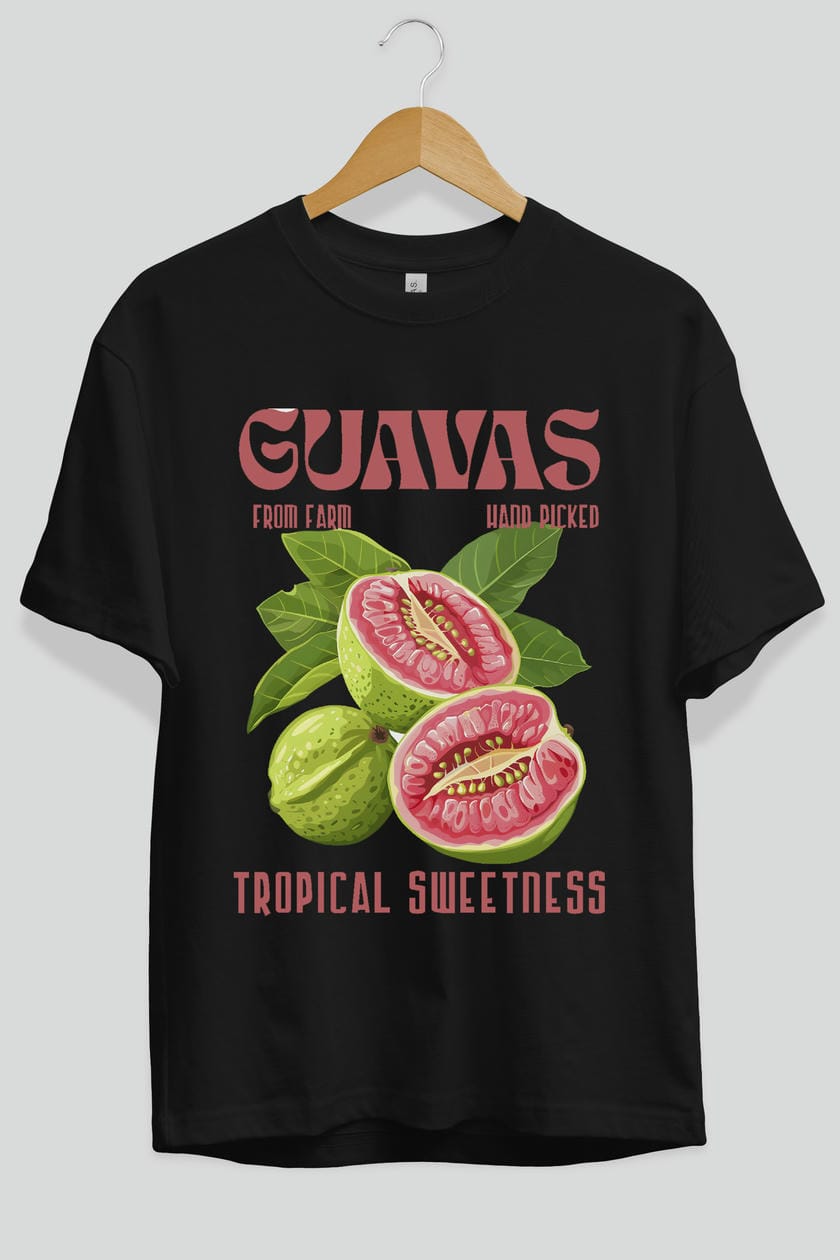 Guavas Ön Baskılı Oversize t-shirt Erkek Kadın Pamuk Bisiklet Yaka tişort