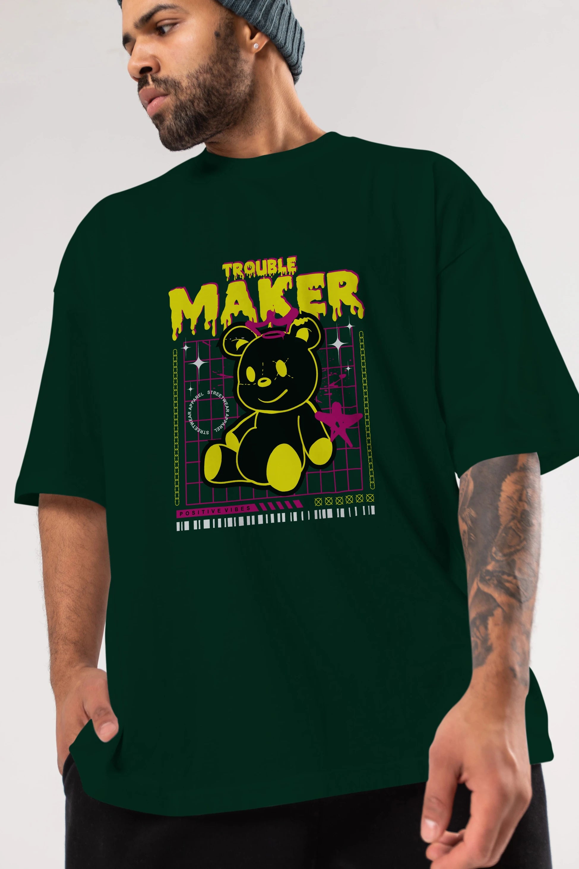 Teddy Bear Trouble Maker Ön Baskılı Oversize t-shirt Erkek Kadın Unisex