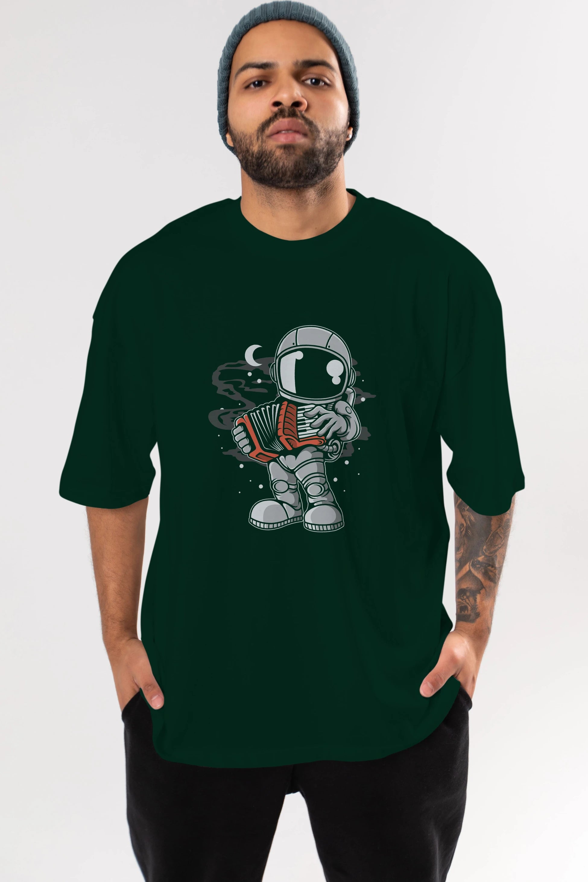 Astronaut Accordion Ön Baskılı Oversize t-shirt Erkek Kadın Unisex