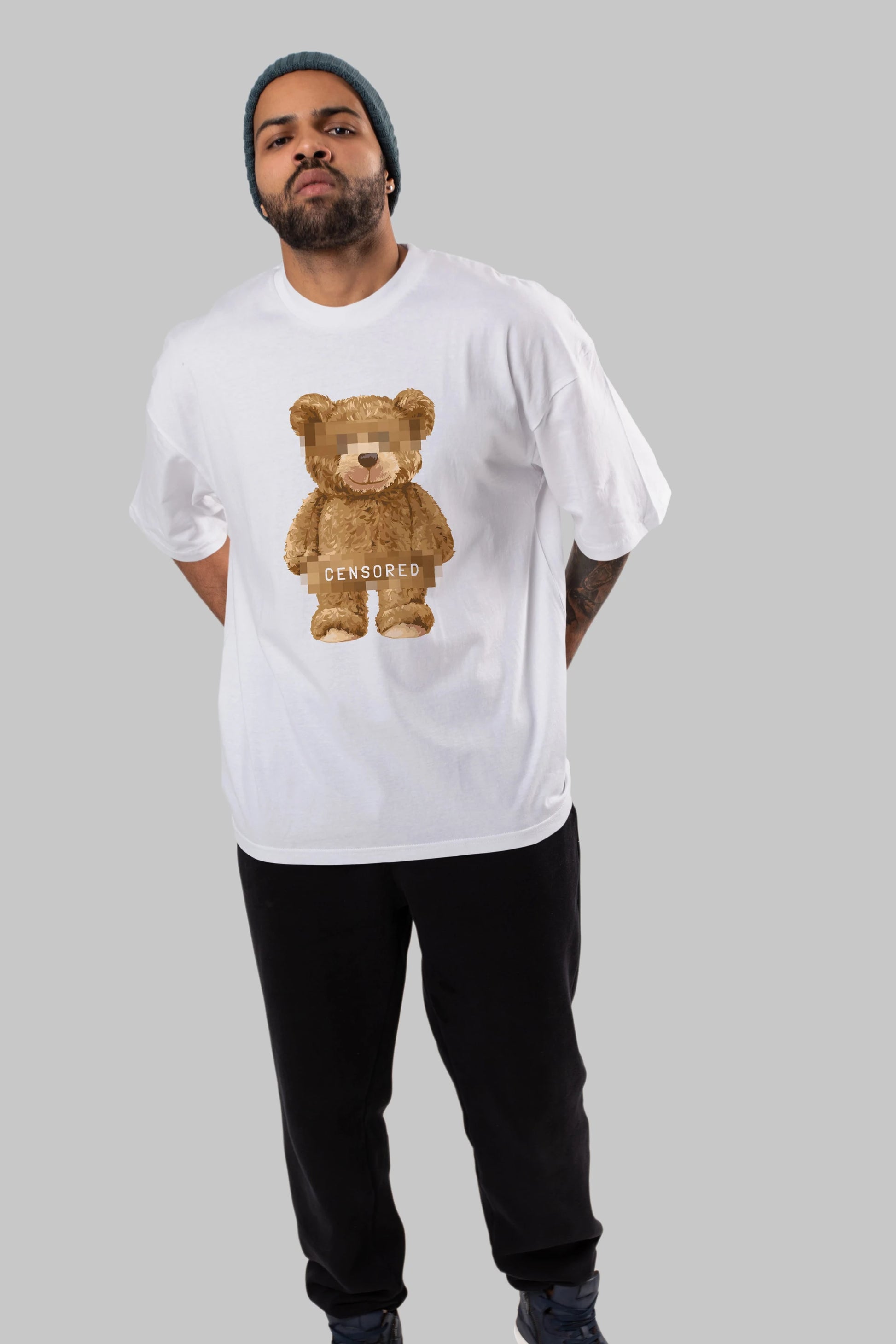 Teddy Bear Censored Ön Baskılı Oversize t-shirt Erkek Kadın Unisex %100 Pamuk