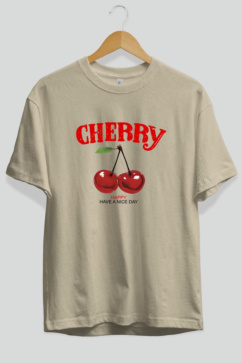 Cherry Cherries 5 Ön Baskılı Oversize t-shirt Erkek Kadın Pamuk Bisiklet Yaka tişort