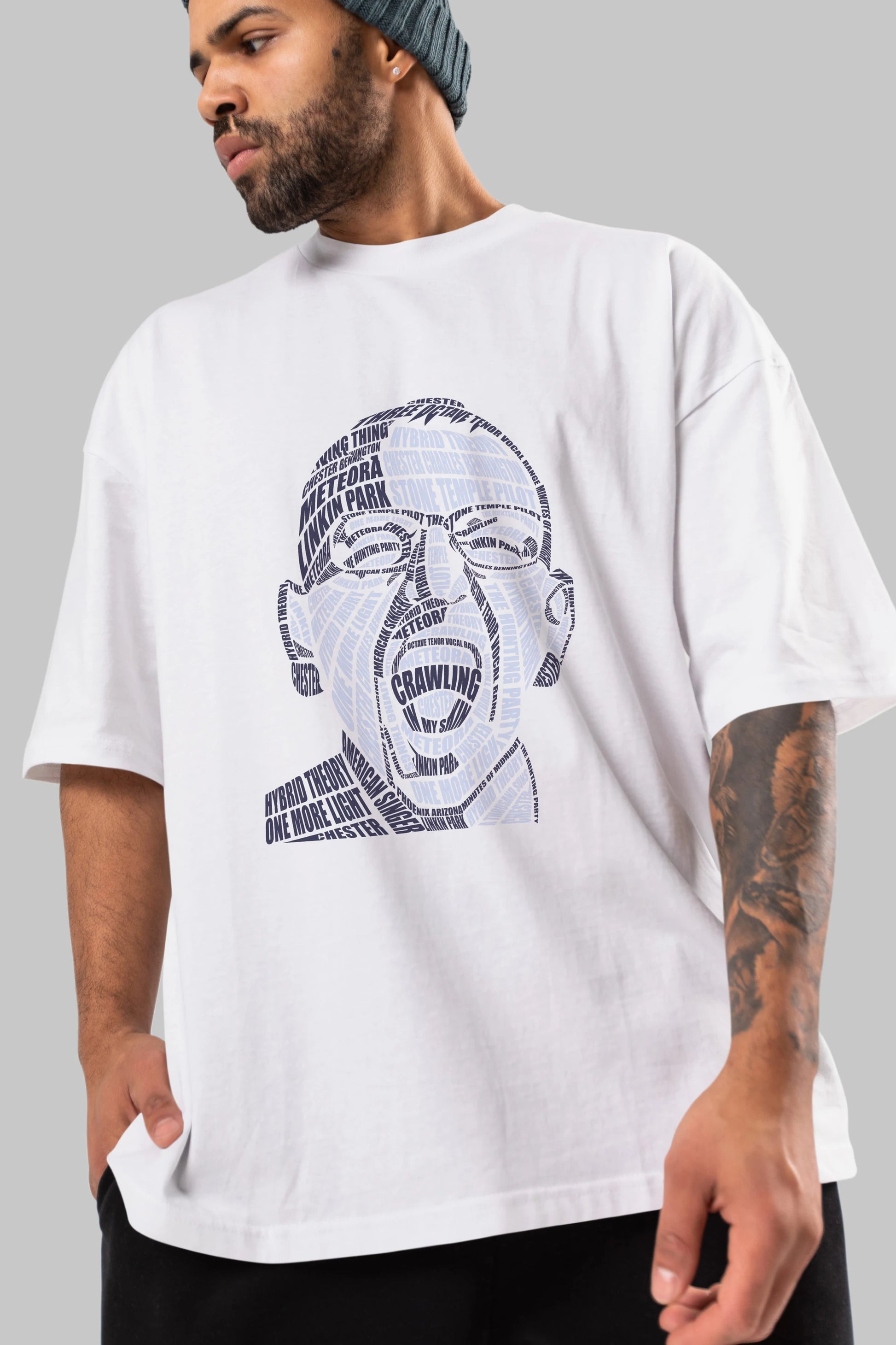 Chester Bennington Calligram Ön Baskılı Oversize t-shirt %100 pamuk Erkek Kadın Unisex