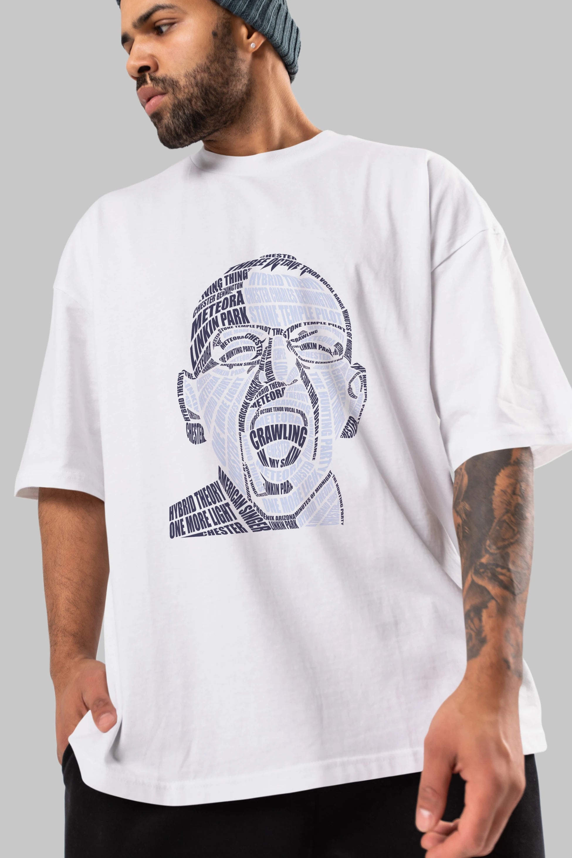 Chester Bennington Calligram Ön Baskılı Oversize t-shirt %100 pamuk Erkek Kadın Unisex