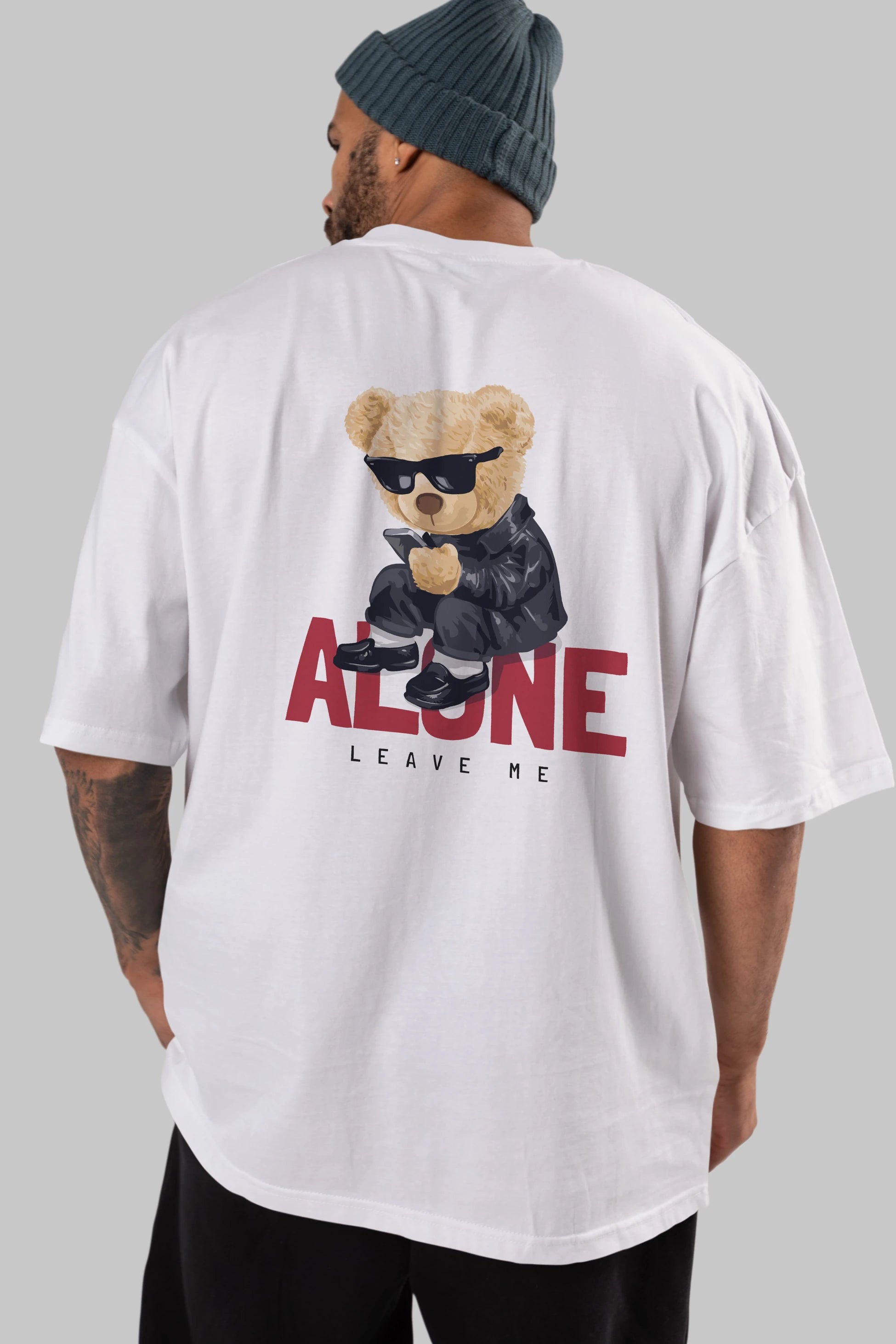 Teddy Bear Alone Arka Baskılı Oversize t-shirt Erkek Kadın Unisex %100 Pamuk